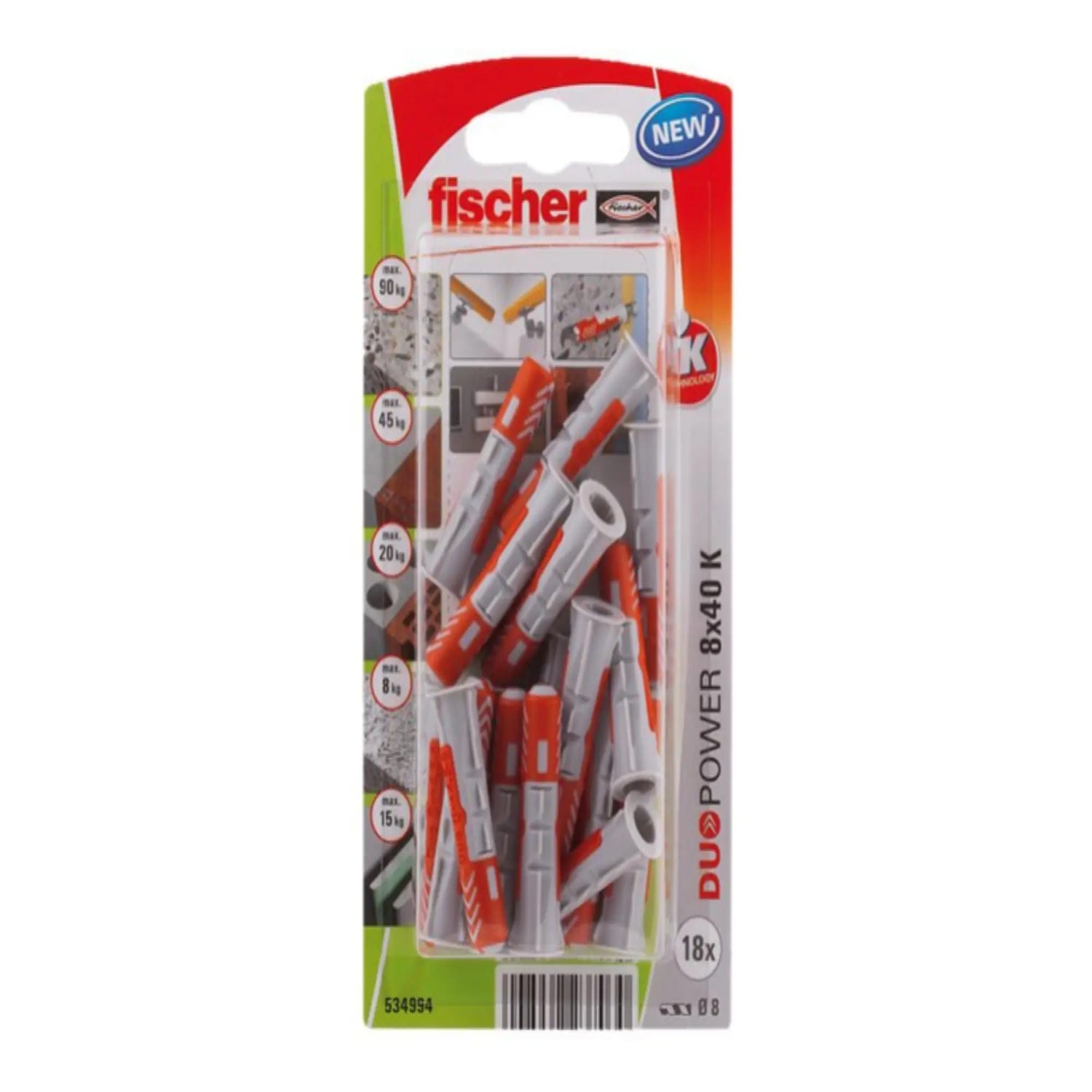 Fischer Duopower Set de tacos y tornillos S DIY (Ø x L: 8 x 40 mm, Nylon,  25 ud.)