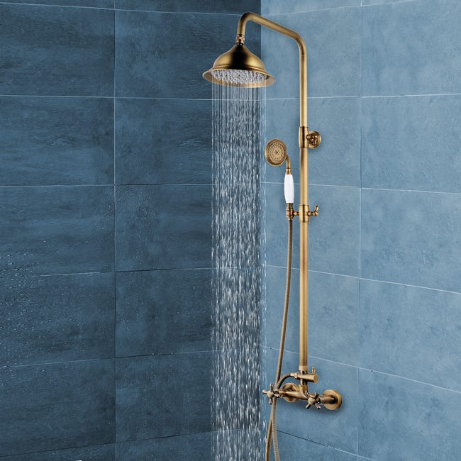 Columna de ducha monomando retro SENISE dorado envejecido – Entorno Baño
