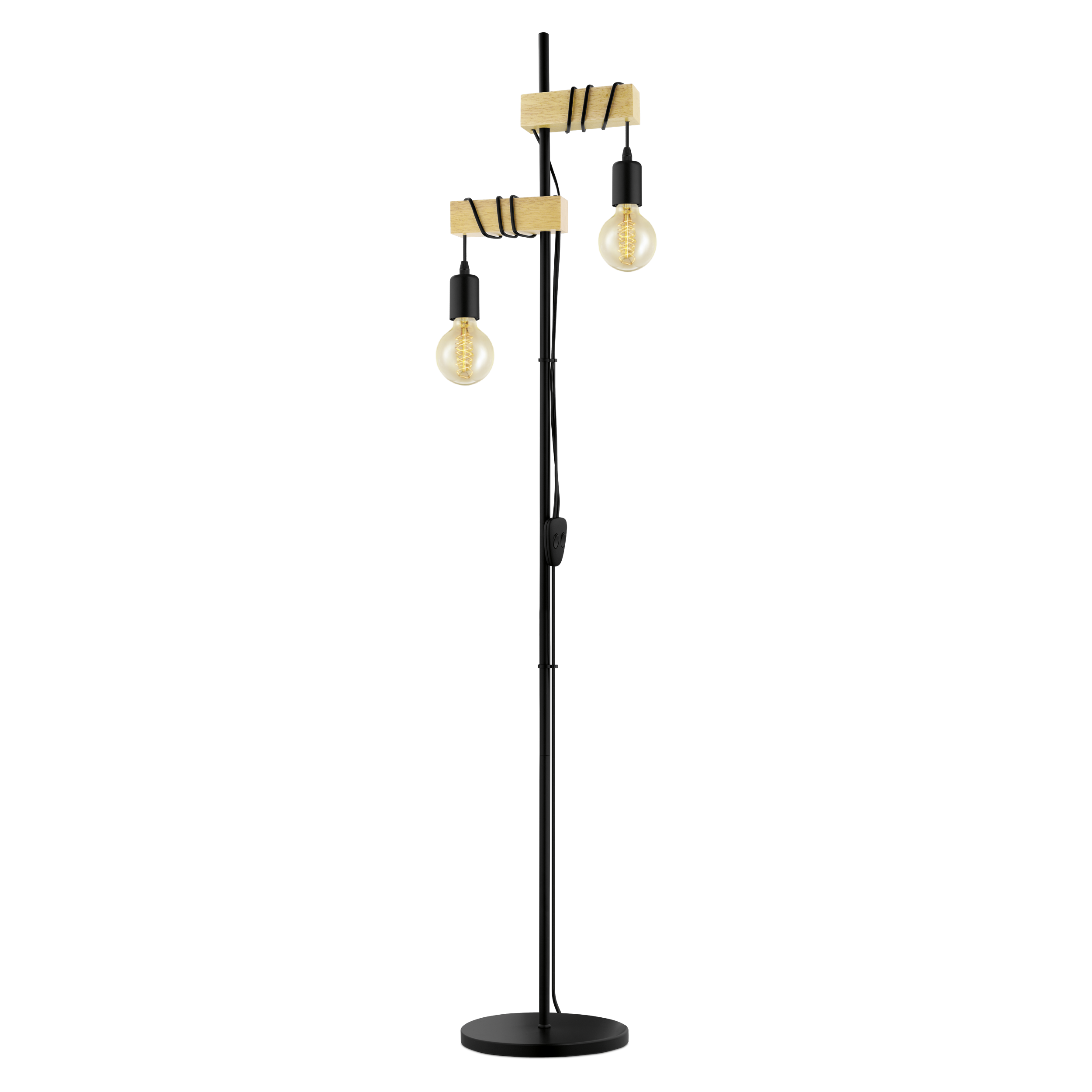 Lámpara de pie industrial townshend 2 luces max.60w, madera y metal negro 166cm