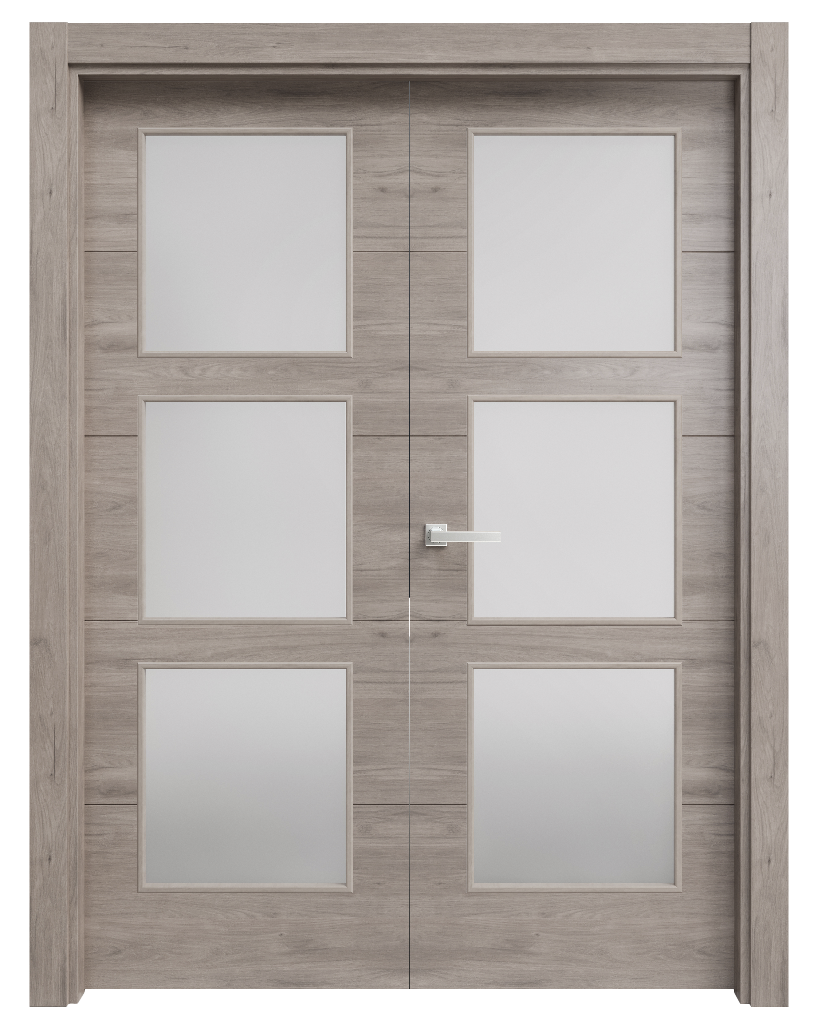 Puerta berna roble gris apertura derecha con cristal 145cm