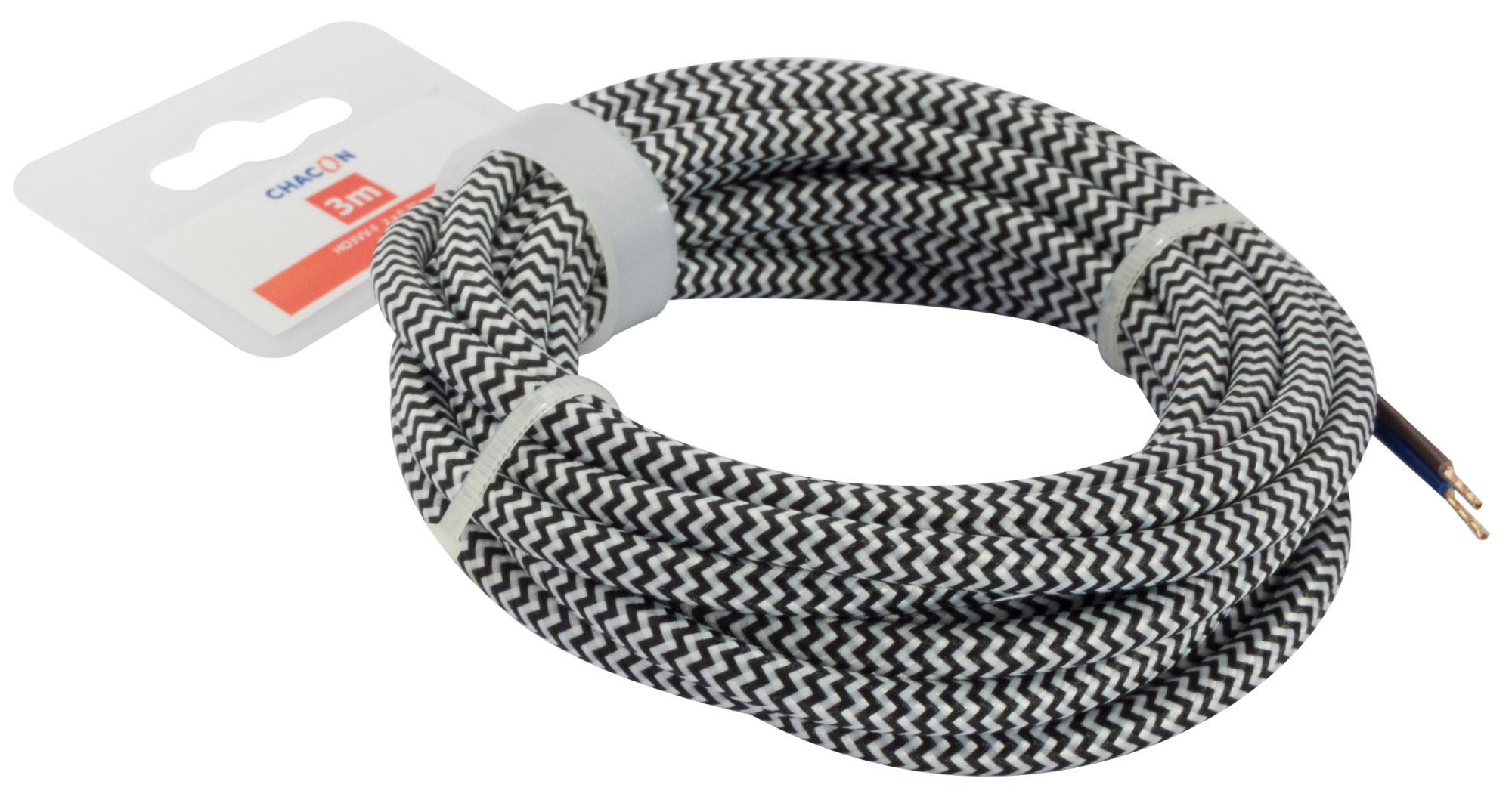 Cable textil chacon h03vv-f 2x0,75 mm² blanco/negro de 3 m