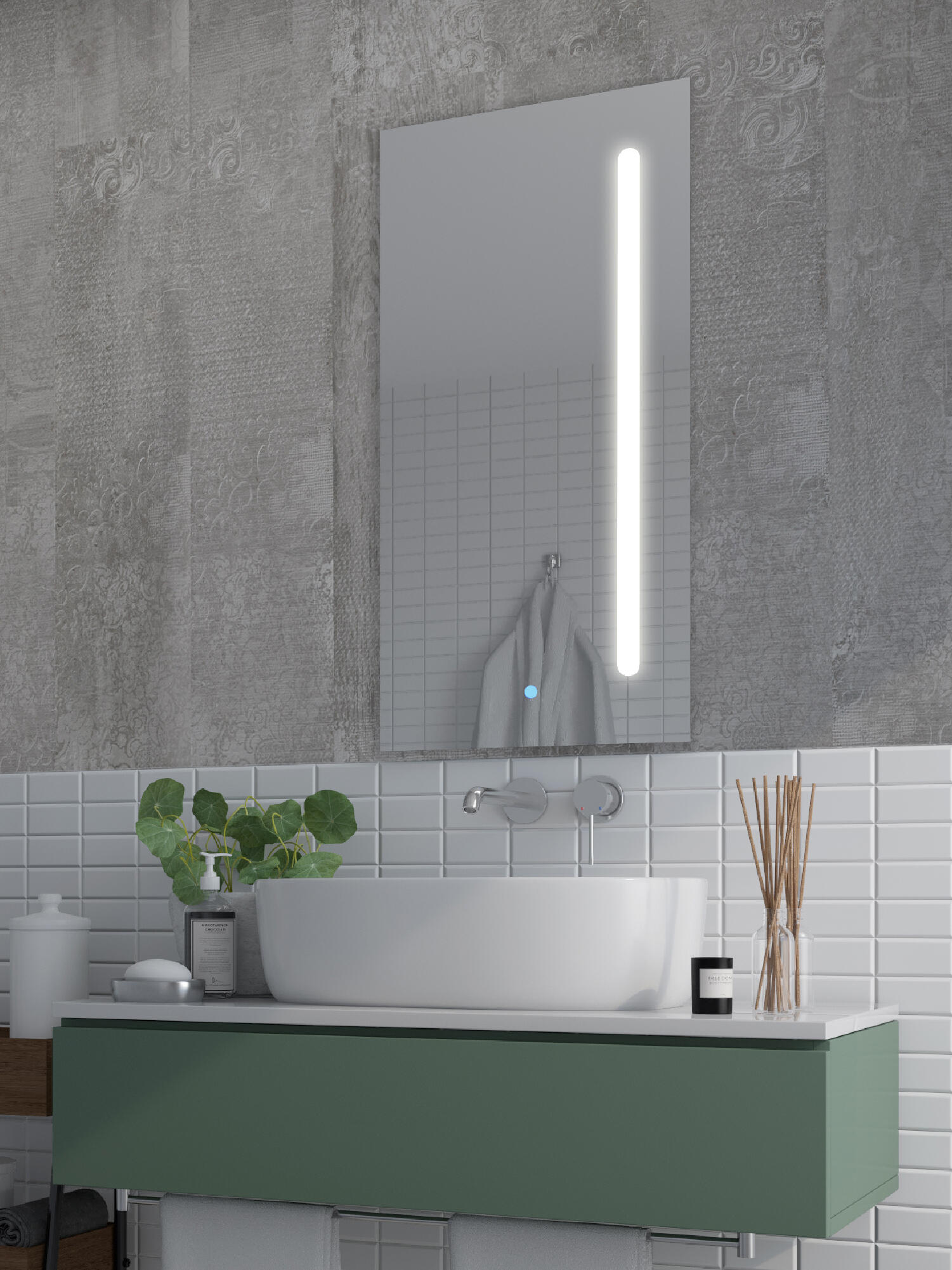 Espejo de baño con luz led push 90x45 cm