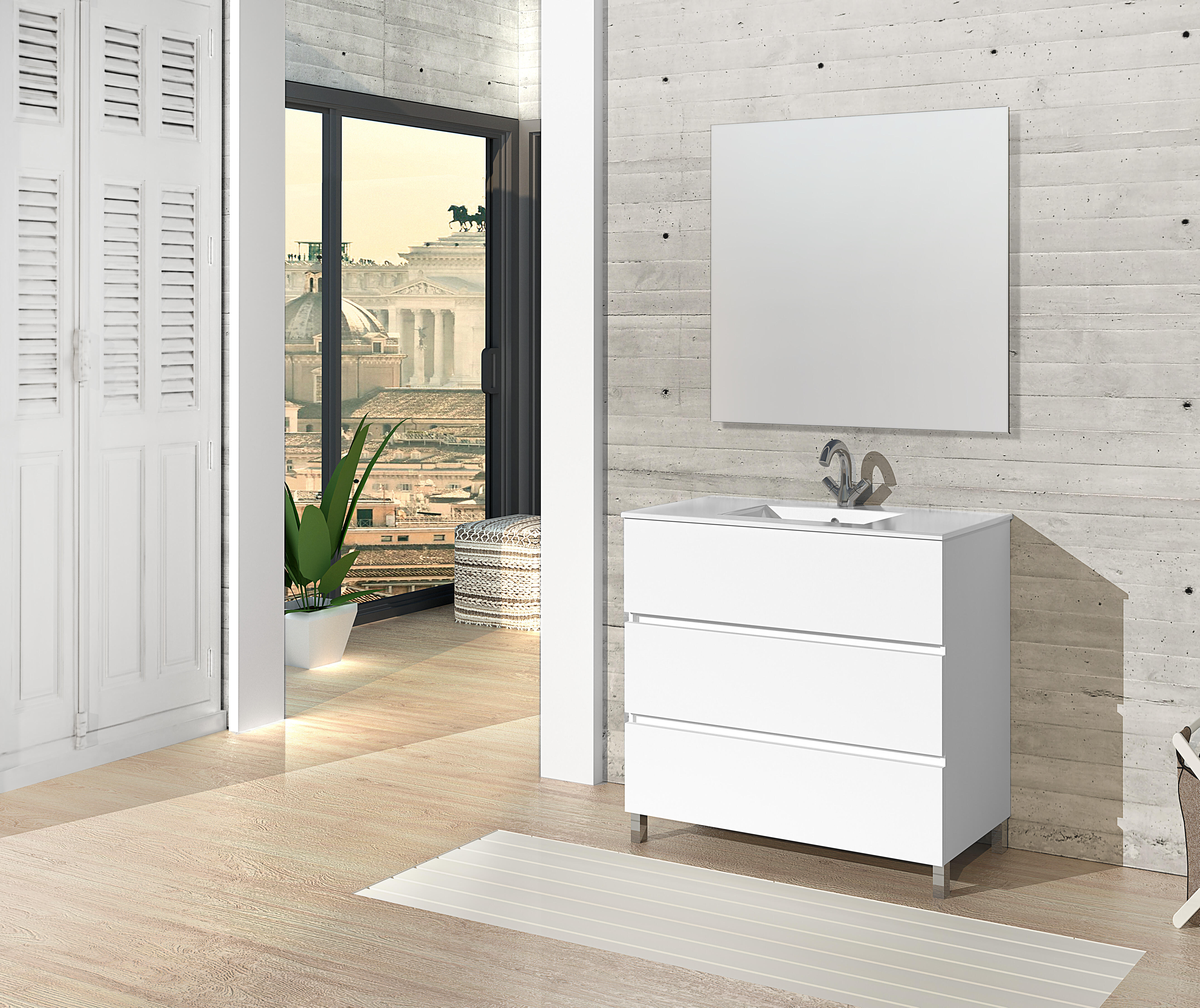 Mueble de baño con espejo bseda blanco 80x45 cm