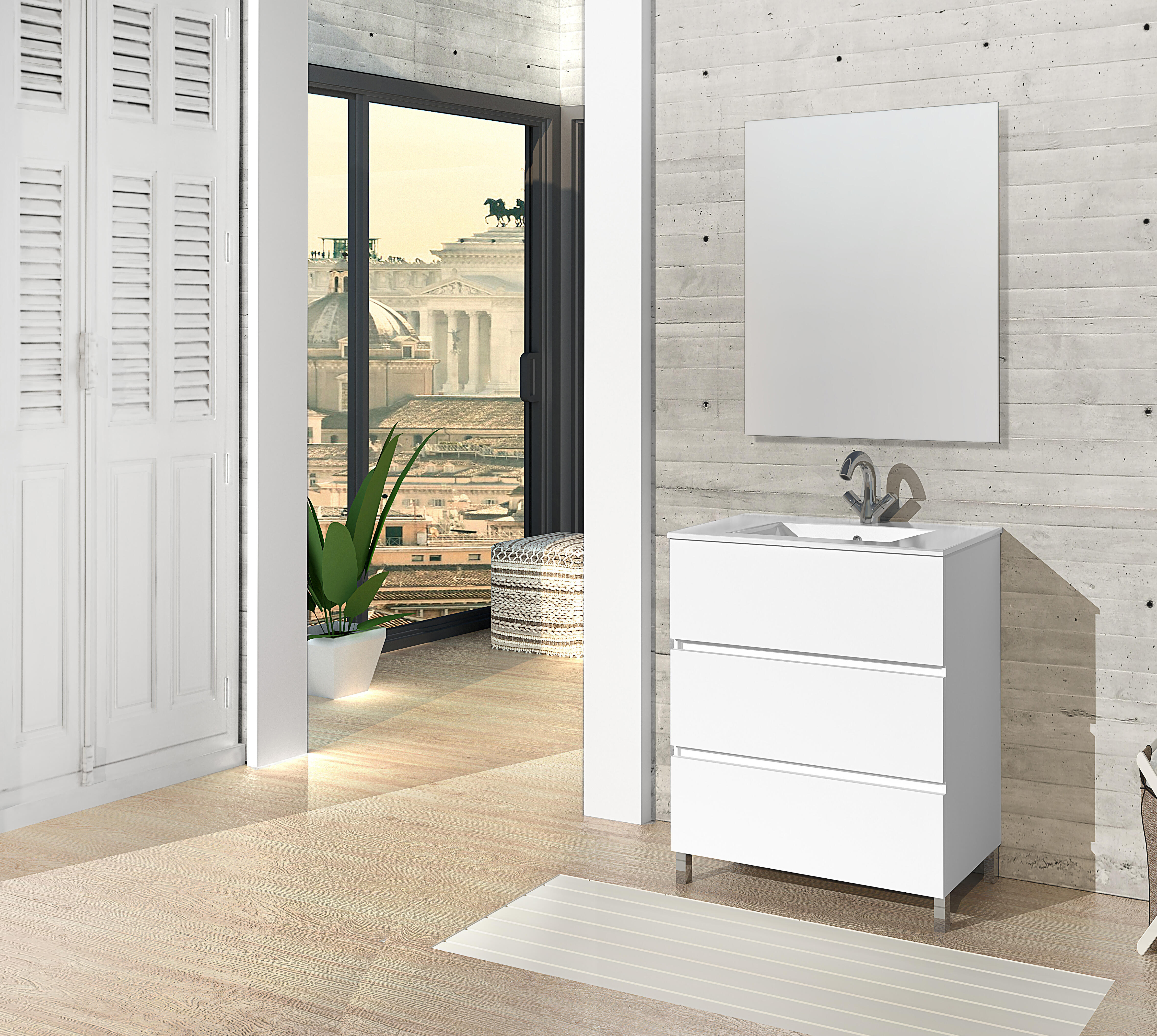 Mueble de baño con espejo bseda blanco 60x45 cm