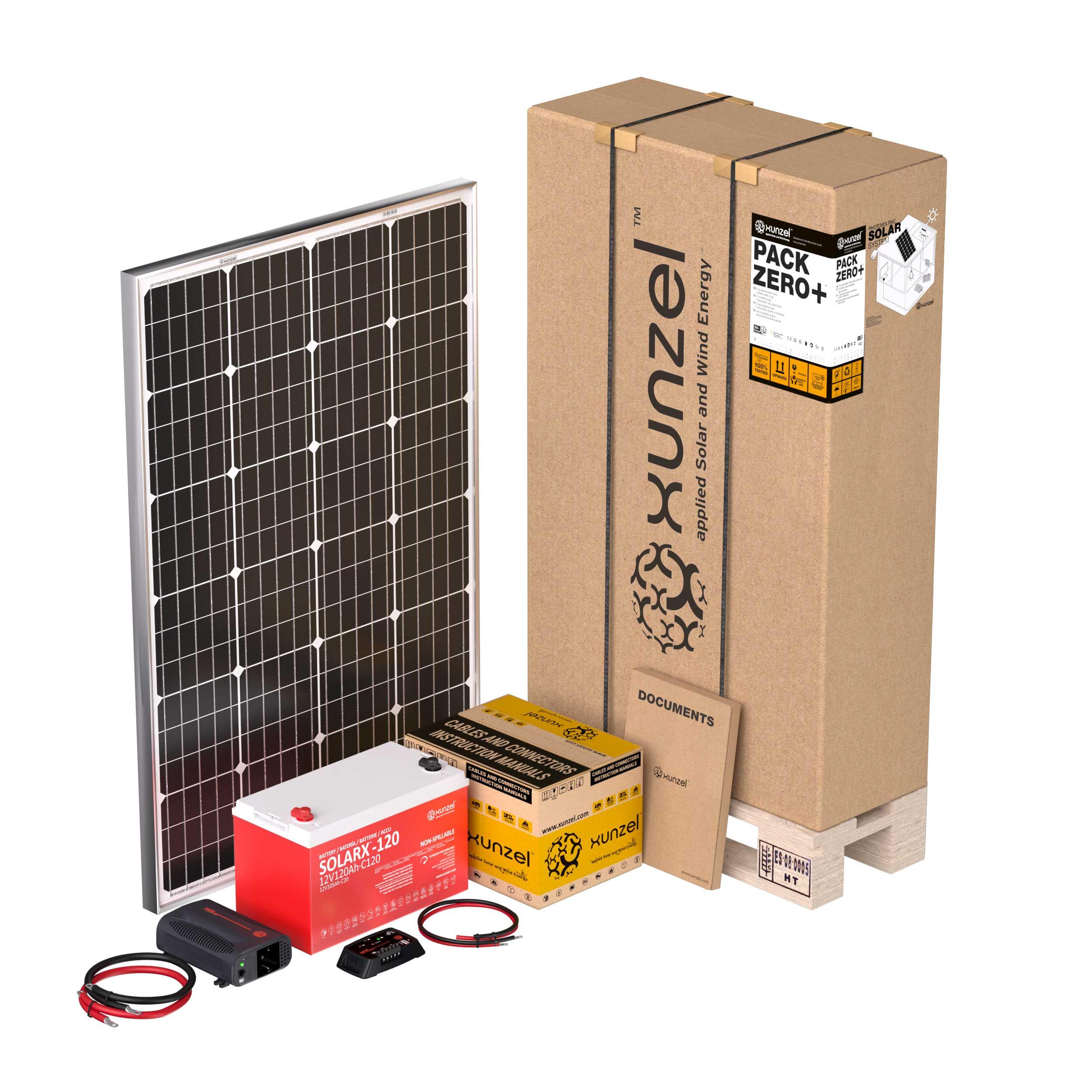 Kit solar pack zero+xunzel5001xj hasta 540wh/d, batería 1,4kwh, inversor 400w