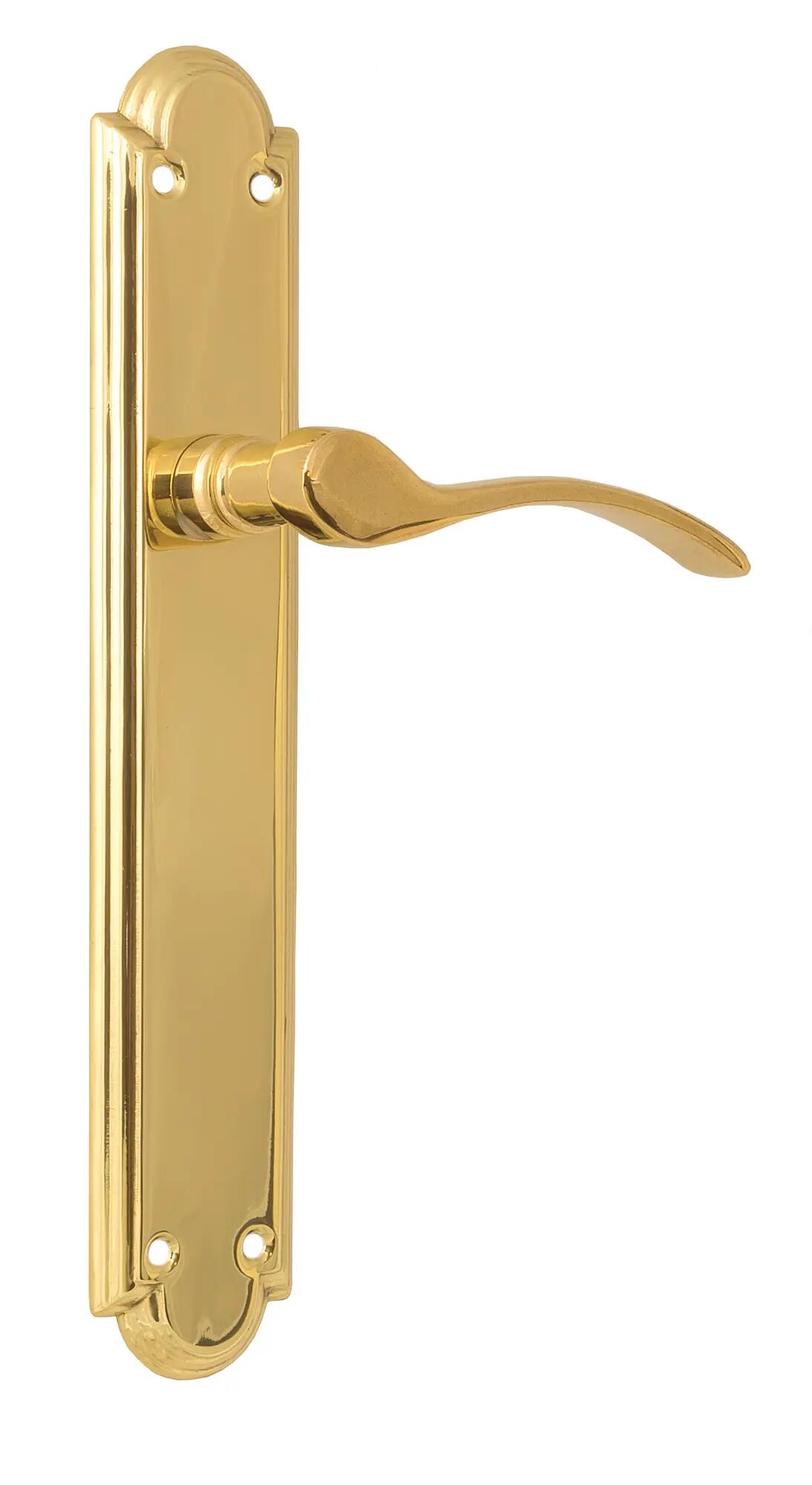 Zeus Manivelas • León - Manilla para puerta, de aluminio en dorado con  roseta tapa pomo 64 mm