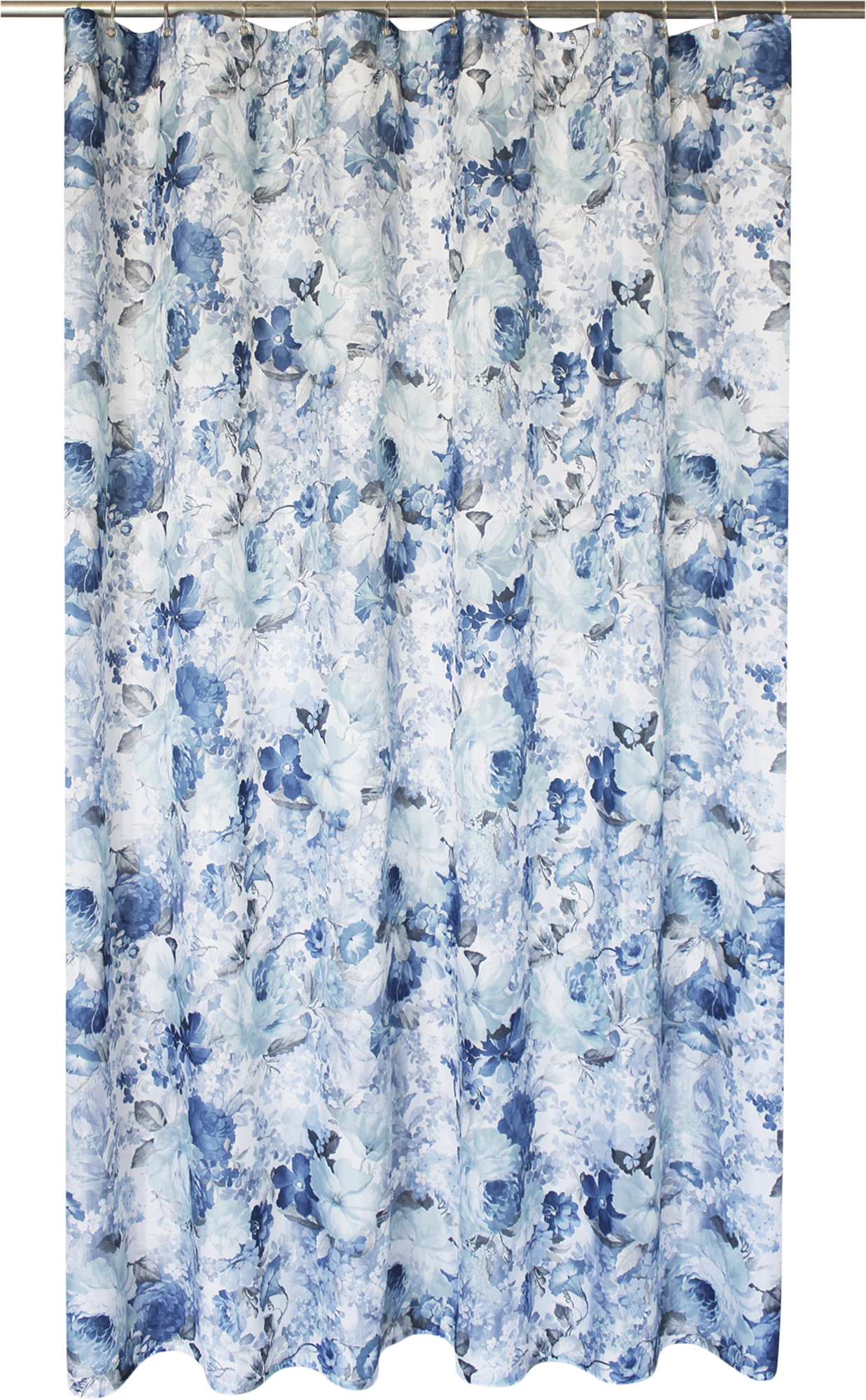 Cortina baño floral azul poliéster 180x200 cm
