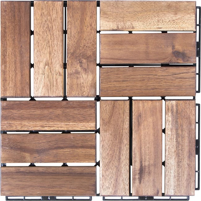 tablero Intuición Borde Pack de 9 baldosas exterior madera de acacia 30x30 cm | Leroy Merlin