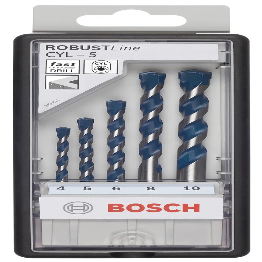 Bosch Professional 2 607 010 521 Juego de 4 Brocas Multiuso Robust Line  CYL-9 MultiConstruction 4 5 6 8 mm, 0 W, 0 V, Acero Inoxidable, Set de 4