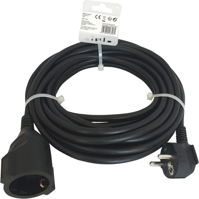 Prolongador de cable LEXMAN negro 3x1,5 mm² 20 m