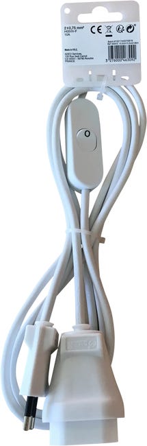 Cable alargador con interruptor LEXMAN blanco 2 m