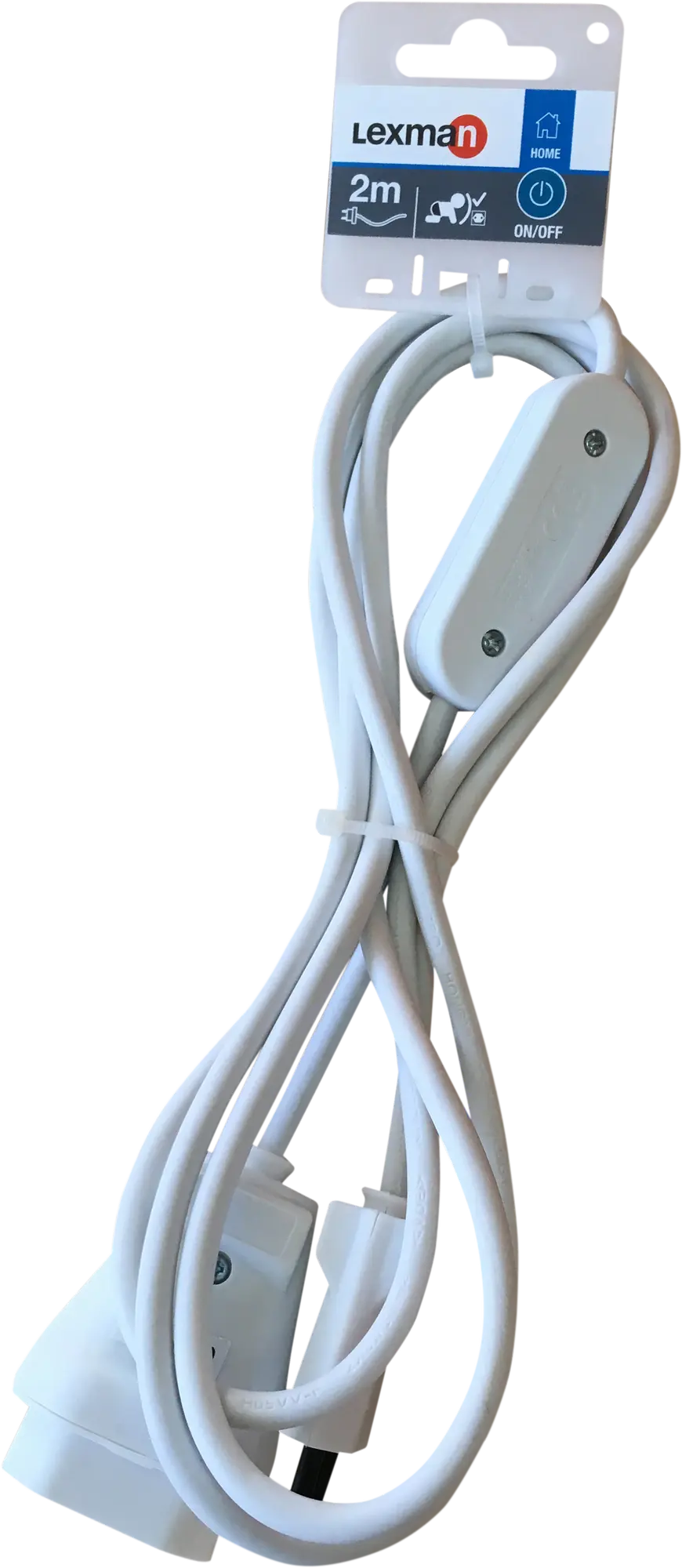 Cable blanco 2 m con interruptor y enchufe
