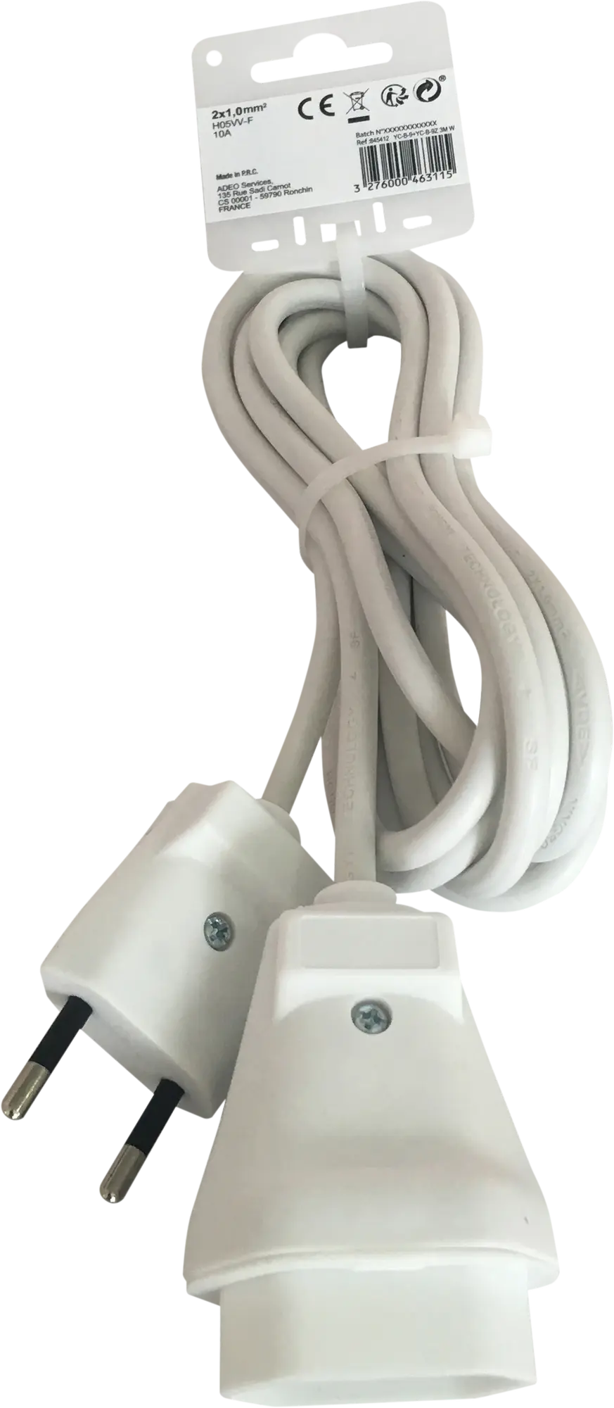 Prolongador de cable lexman blanco h05vv-f 2x1 mm² 3 m