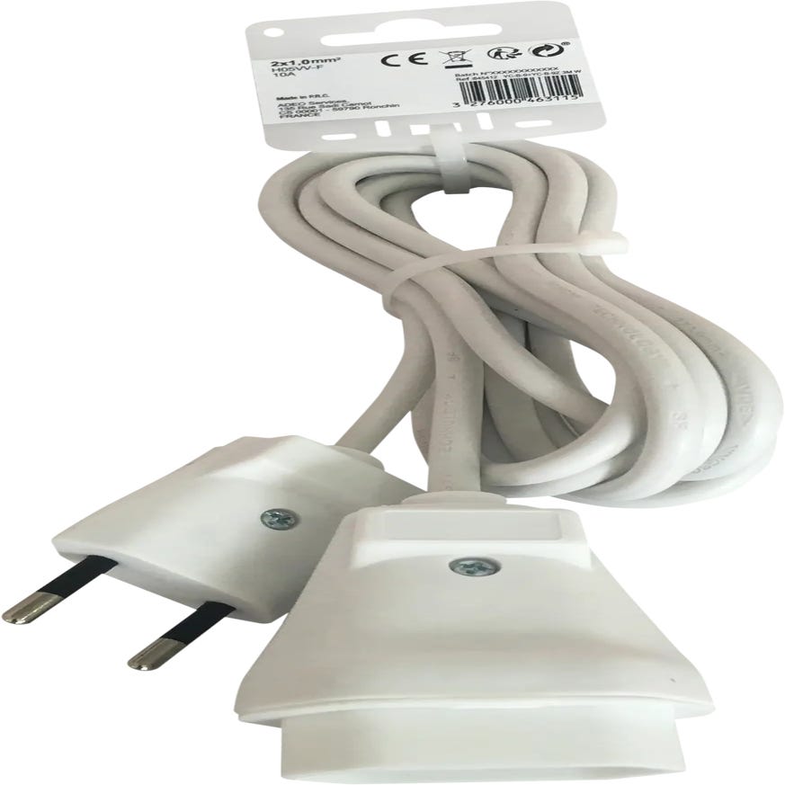 Prolongador alargador 1m 3680W 16A 230V - Cable 3x1'5mm H05VV-F.BL, Blanco.  : : Electrónica