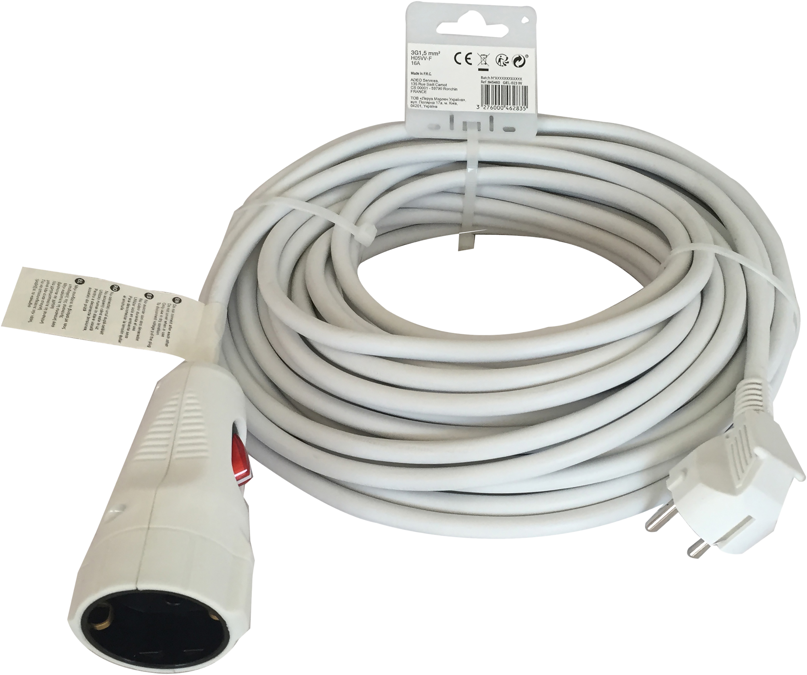 Prolongador de cable lexman blanco 3x1,5 mm² 20 m
