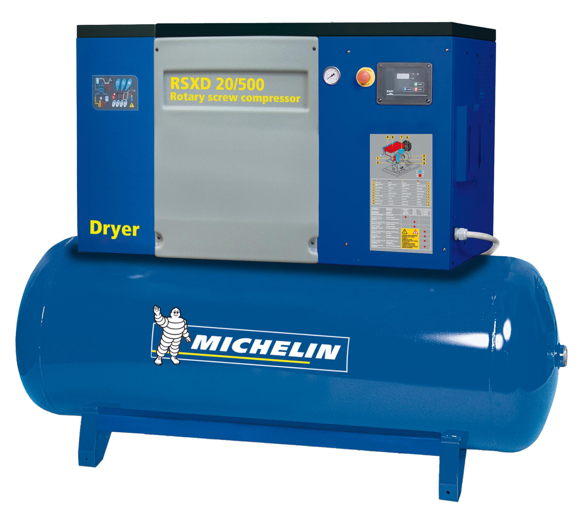 Compresor de tornillo michelin ca-rsxd20/500 de 20 cv y 500l de depósito