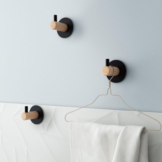 Percha perchero madera negro con ganchos Leroy Merlin