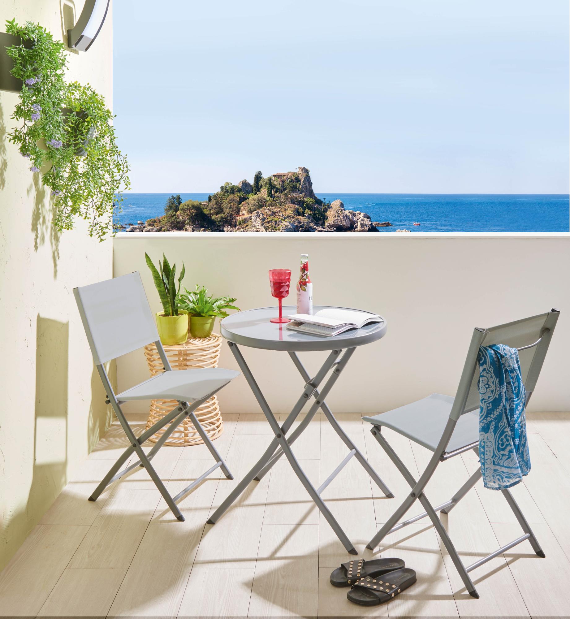 Conjunto de muebles de terraza Emys de acero para 2 comensales Leroy