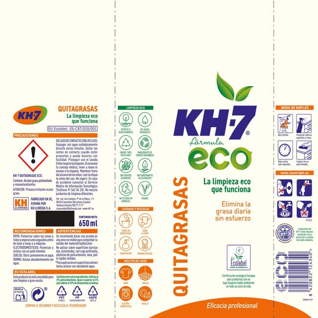 KH7 Quitagrasas Ecológico (650 ml)