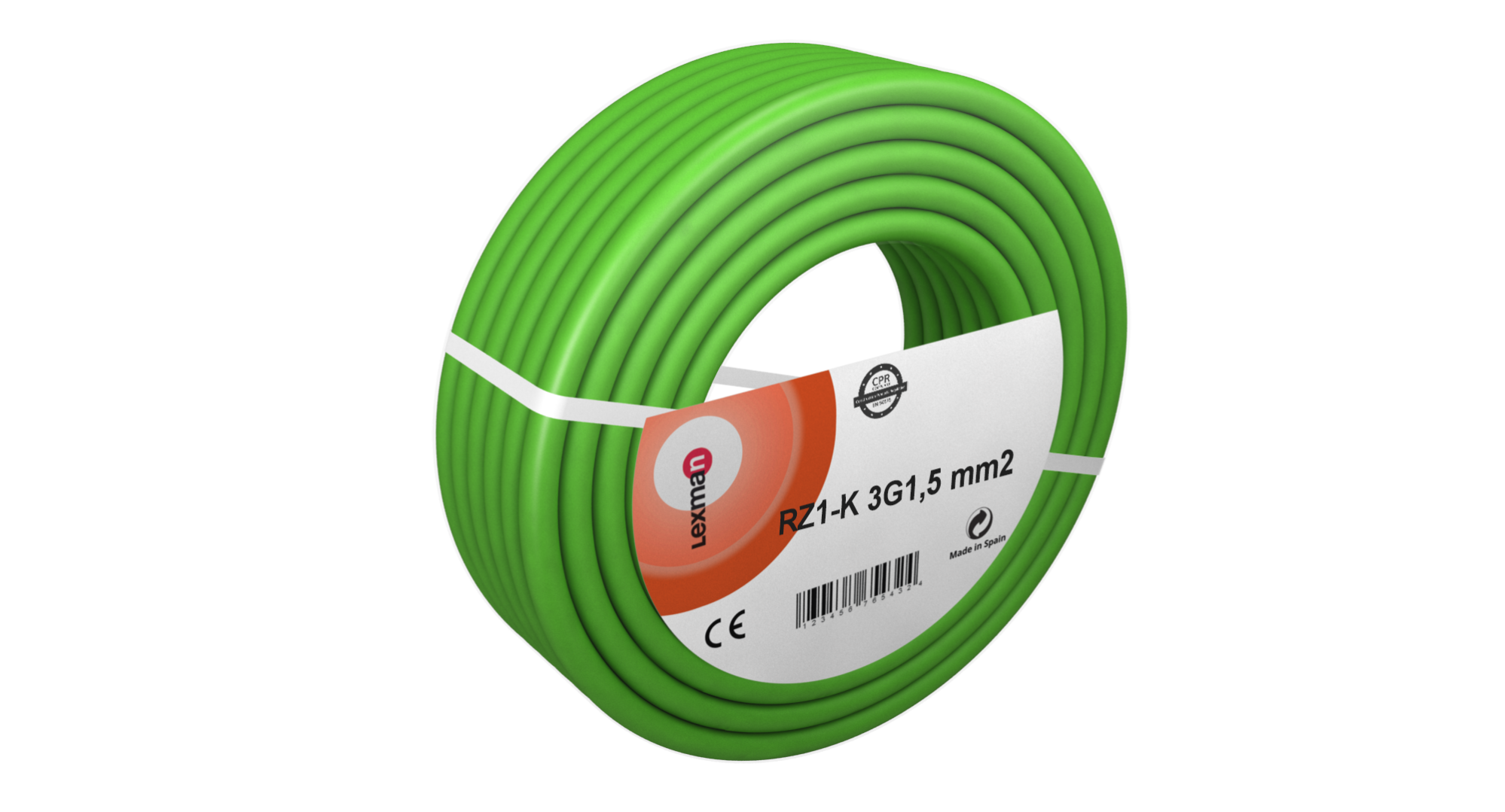 Cable eléctrico rz1-k 3 hilos de 1.5 mm2, 100 m, color verde
