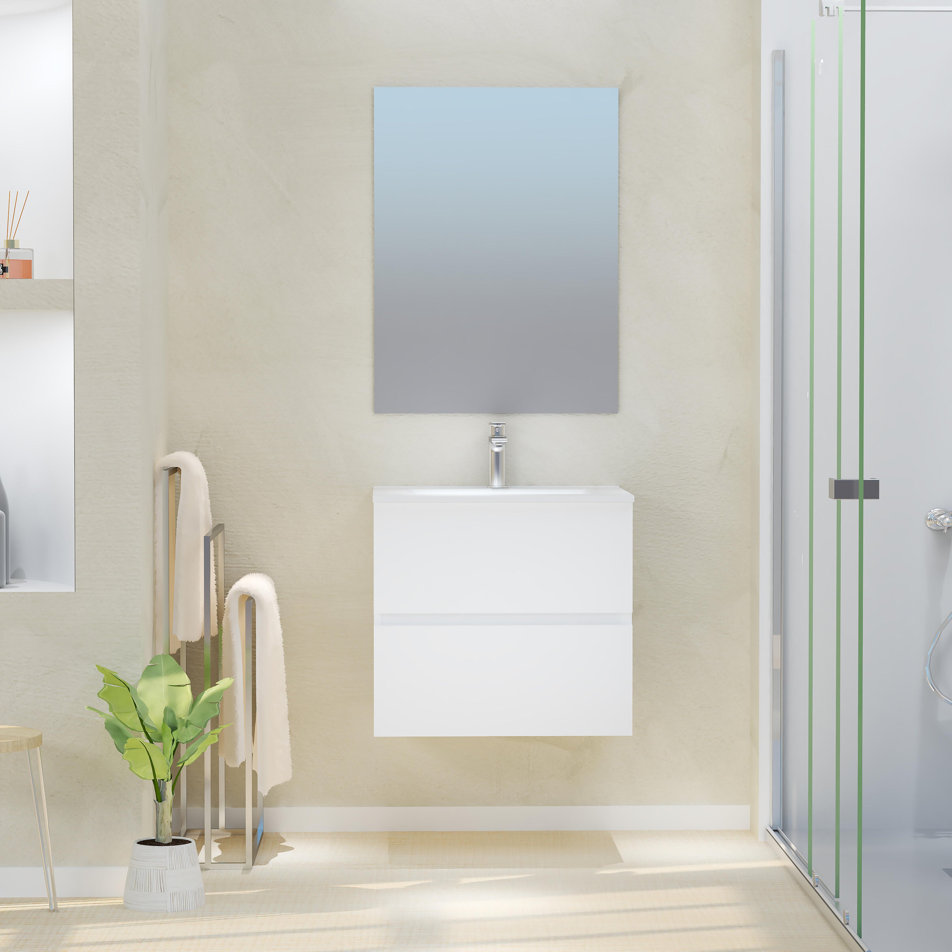 Mueble de baño con lavabo y espejo taylor blanco 60x45 cm