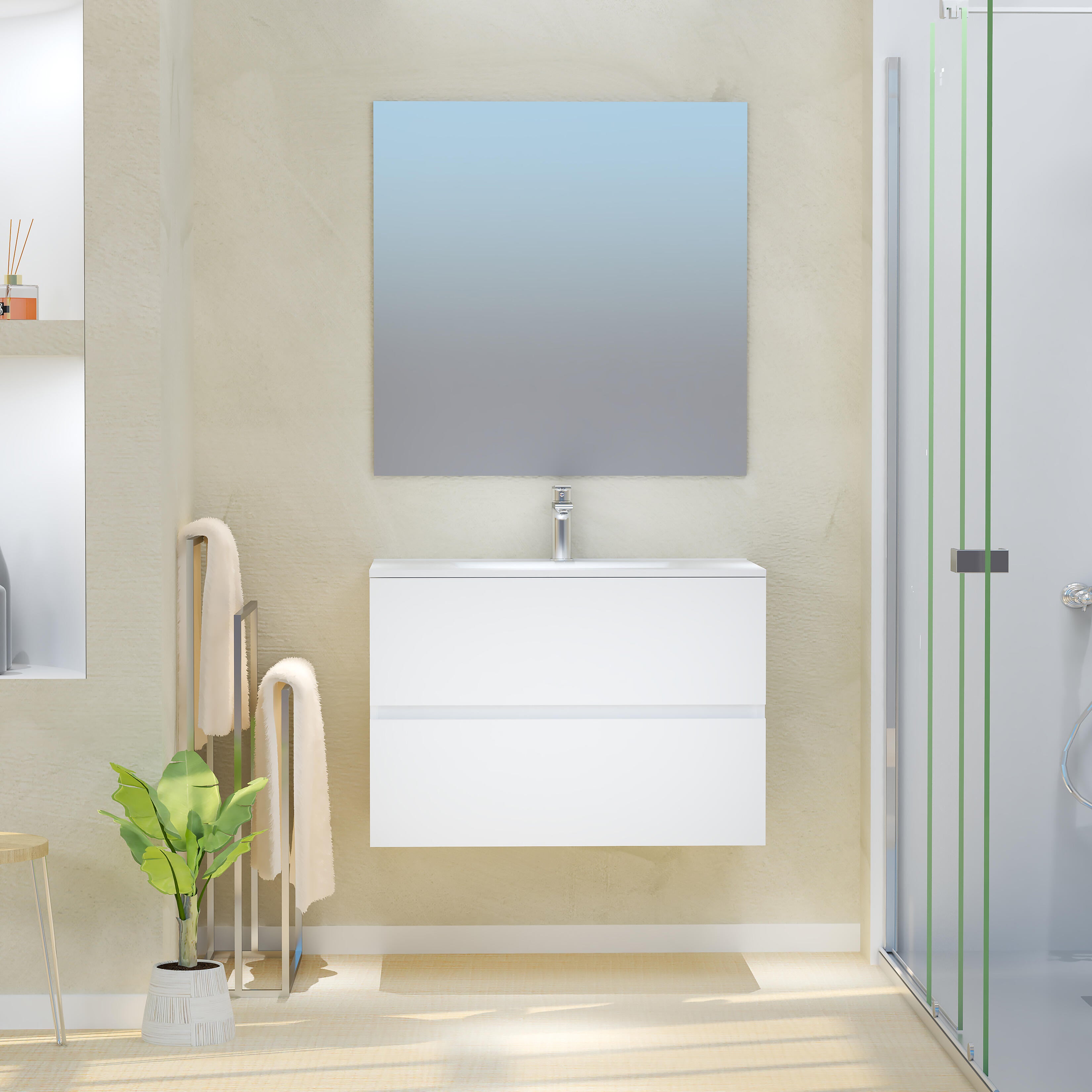 Mueble de baño con lavabo y espejo taylor blanco 80x45 cm