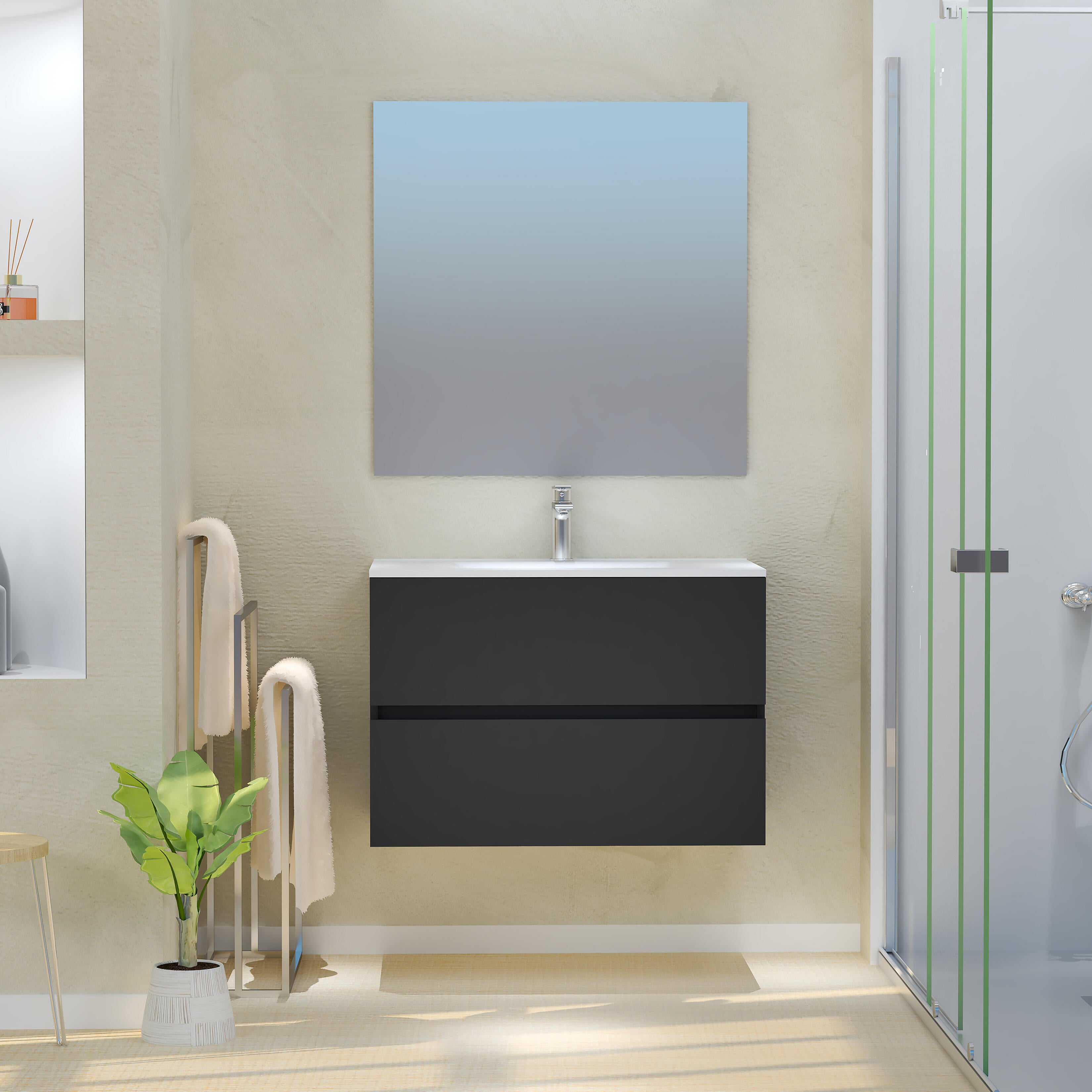 Mueble de baño con lavabo taylor negro 80x45 cm