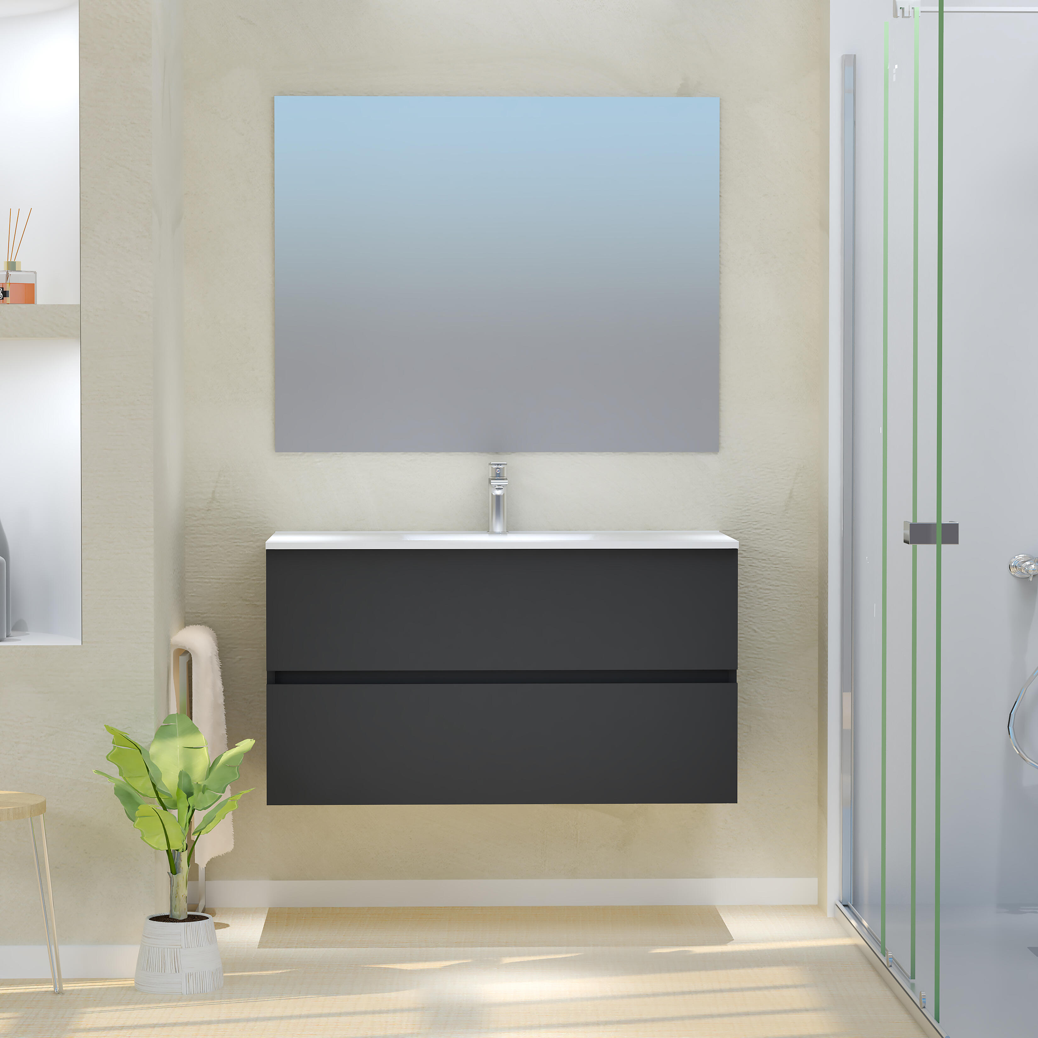 Mueble de baño con lavabo taylor negro 100x45 cm