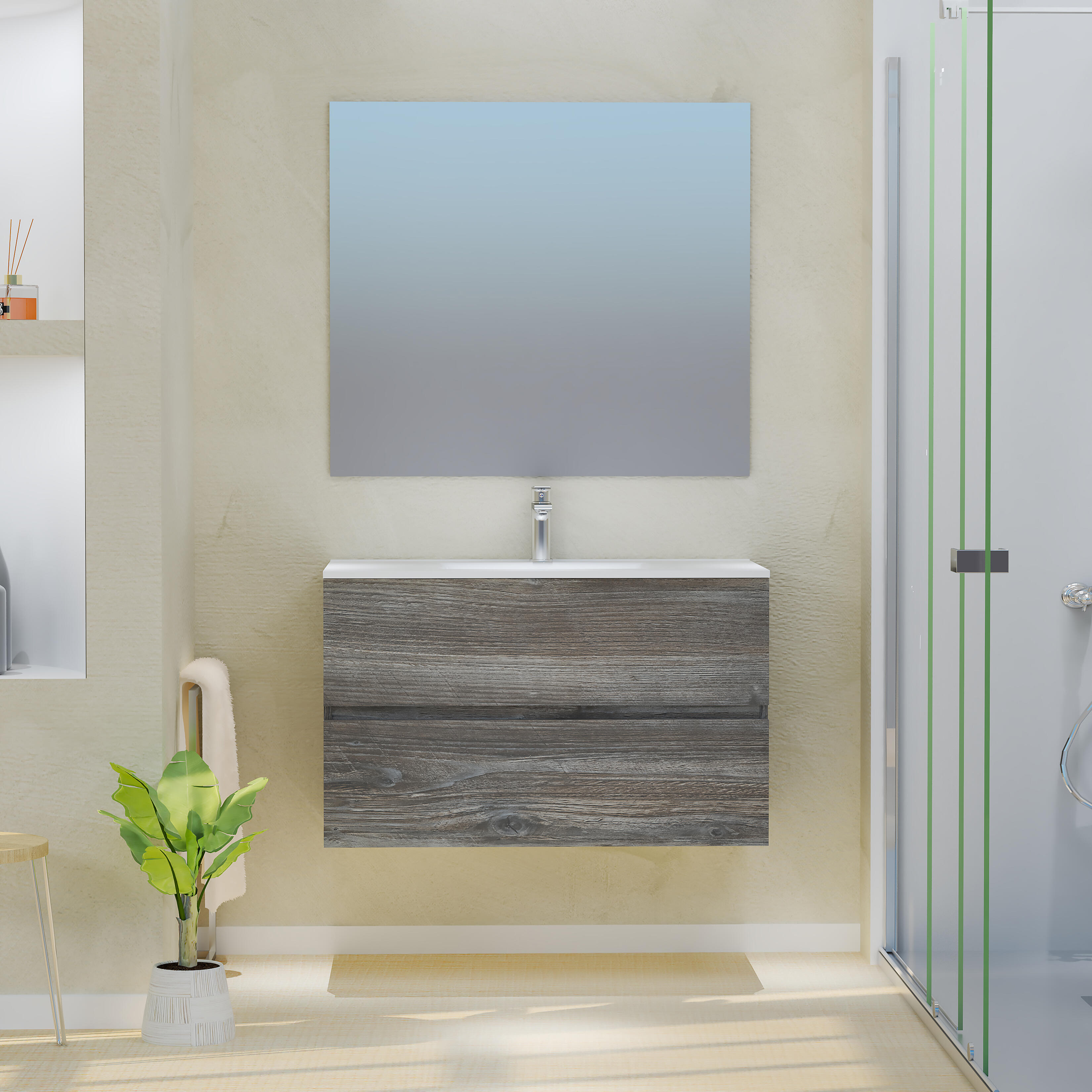 Mueble de baño con lavabo taylor castaño 90x45 cm