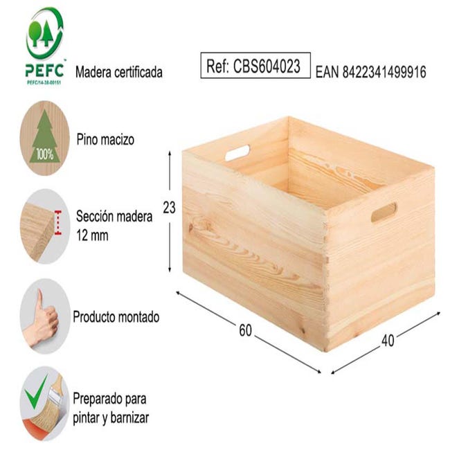 Caja natural grande con ruedas  Venta de todo tipo de cajas de madera  online