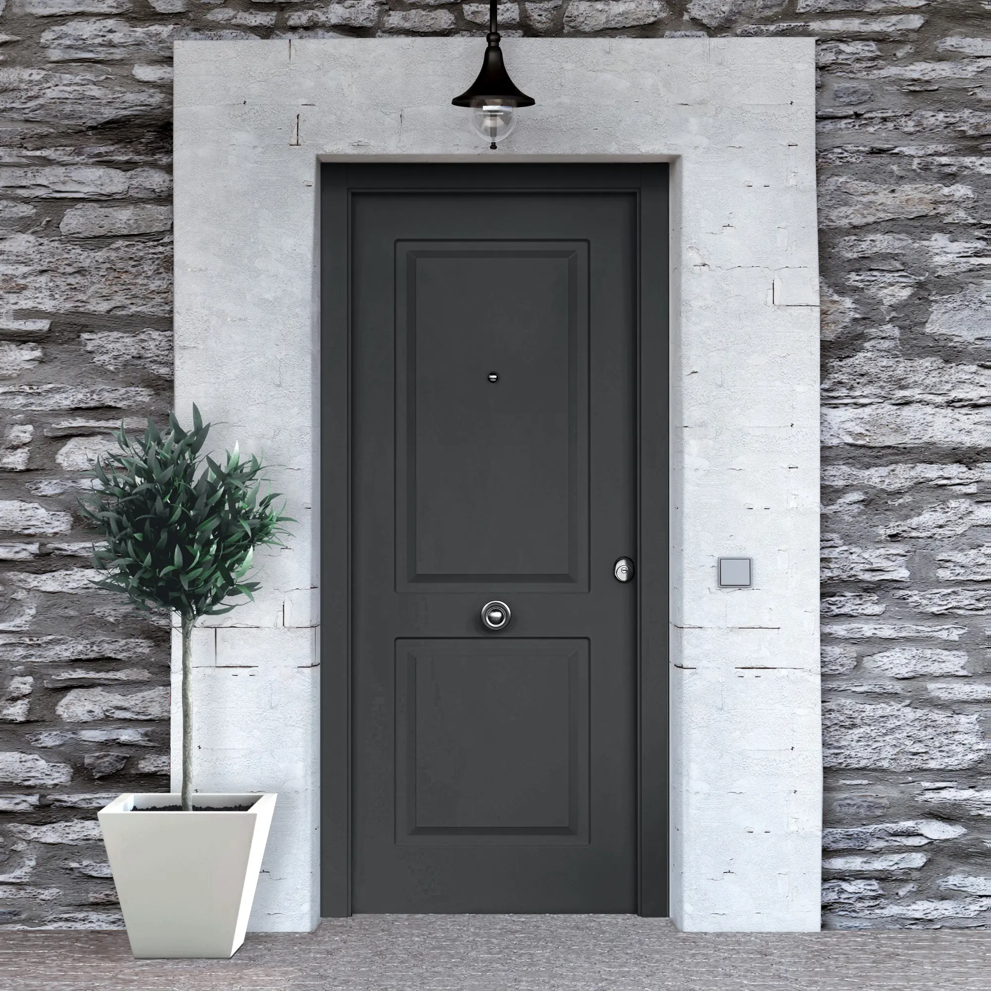 Puerta de entrada metálica insercciones aluminio izquierda gris de 93x209.5  cm