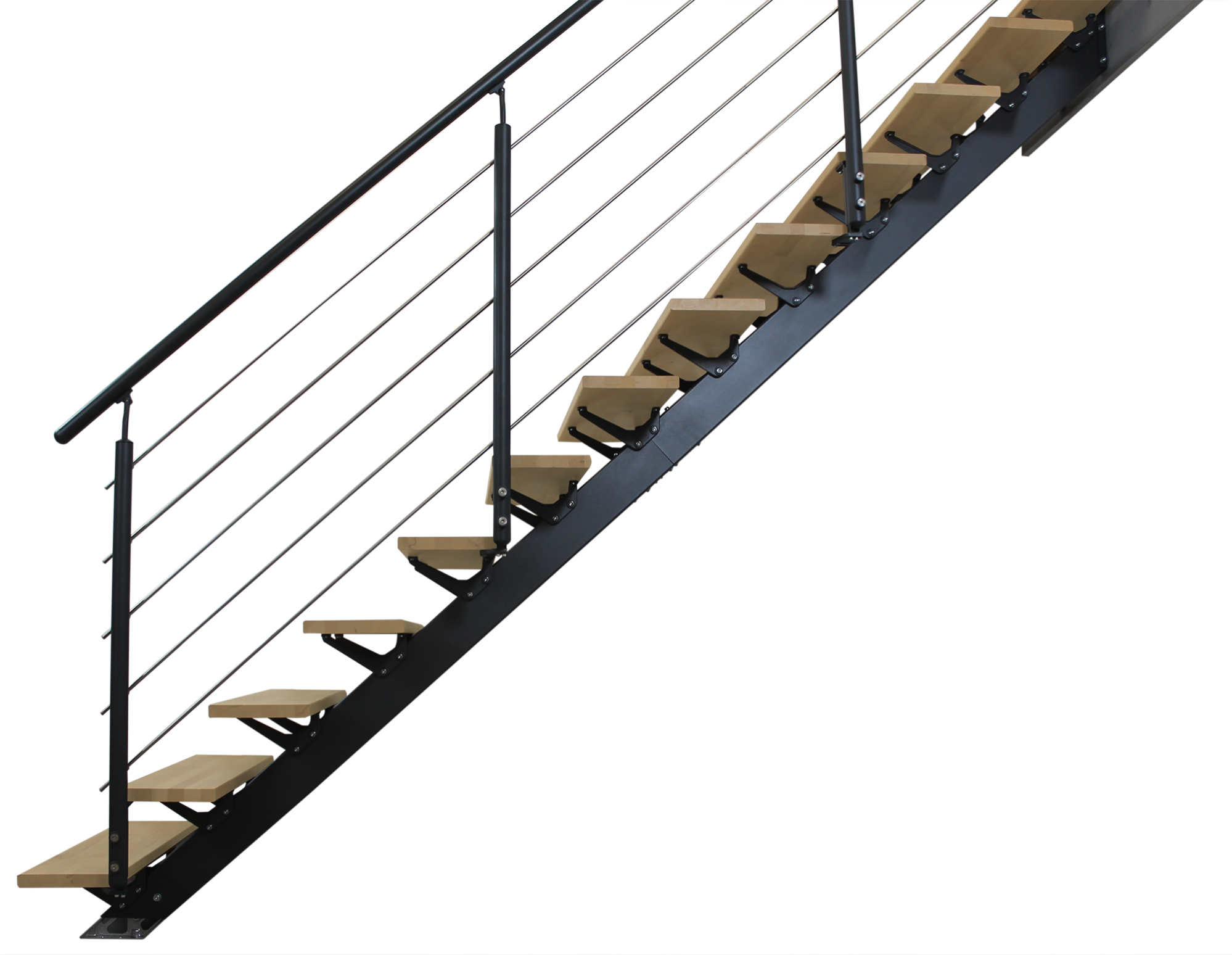Escalera recta doble viga uso interior ancho total 95cm acabado gris forja/haya