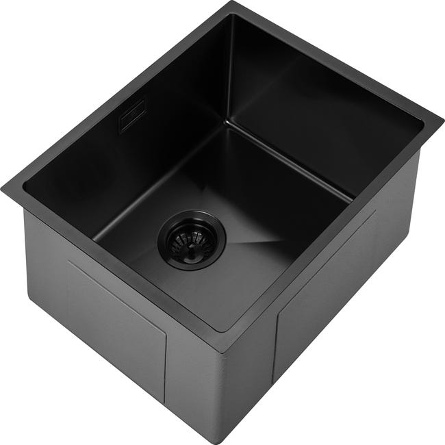 Fregadero negro de acero inoxidable 304 con tubo de drenaje, montaje  superior o fregadero de barra inferior o fregadero de exterior (color:  negro
