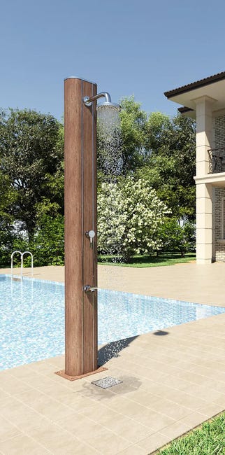 Ducha solar para piscina QP Recta de ABS imitación madera 40L