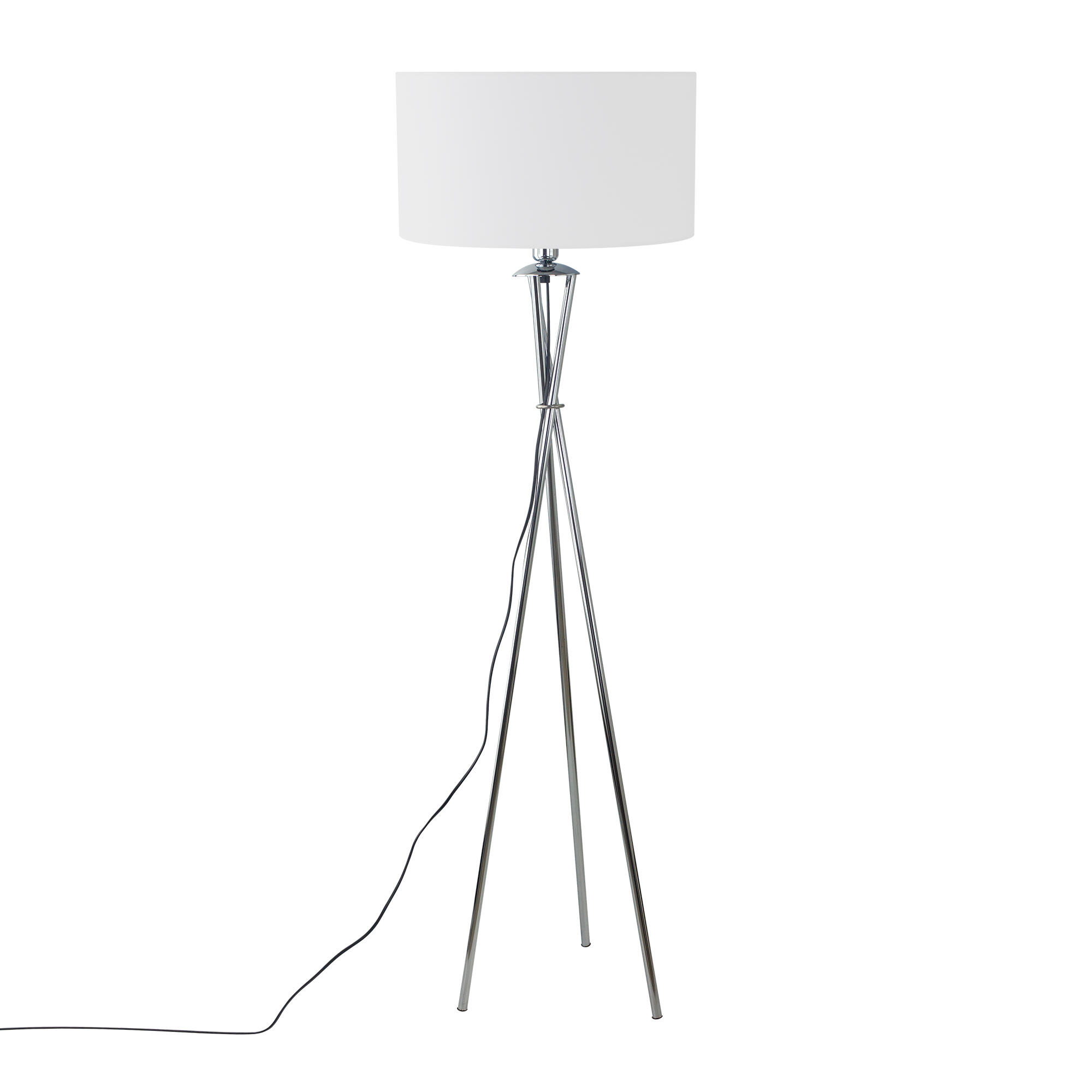 Lámpara de pie con trípode metálico cromado,pantalla blanca,casquillo e27,154 cm