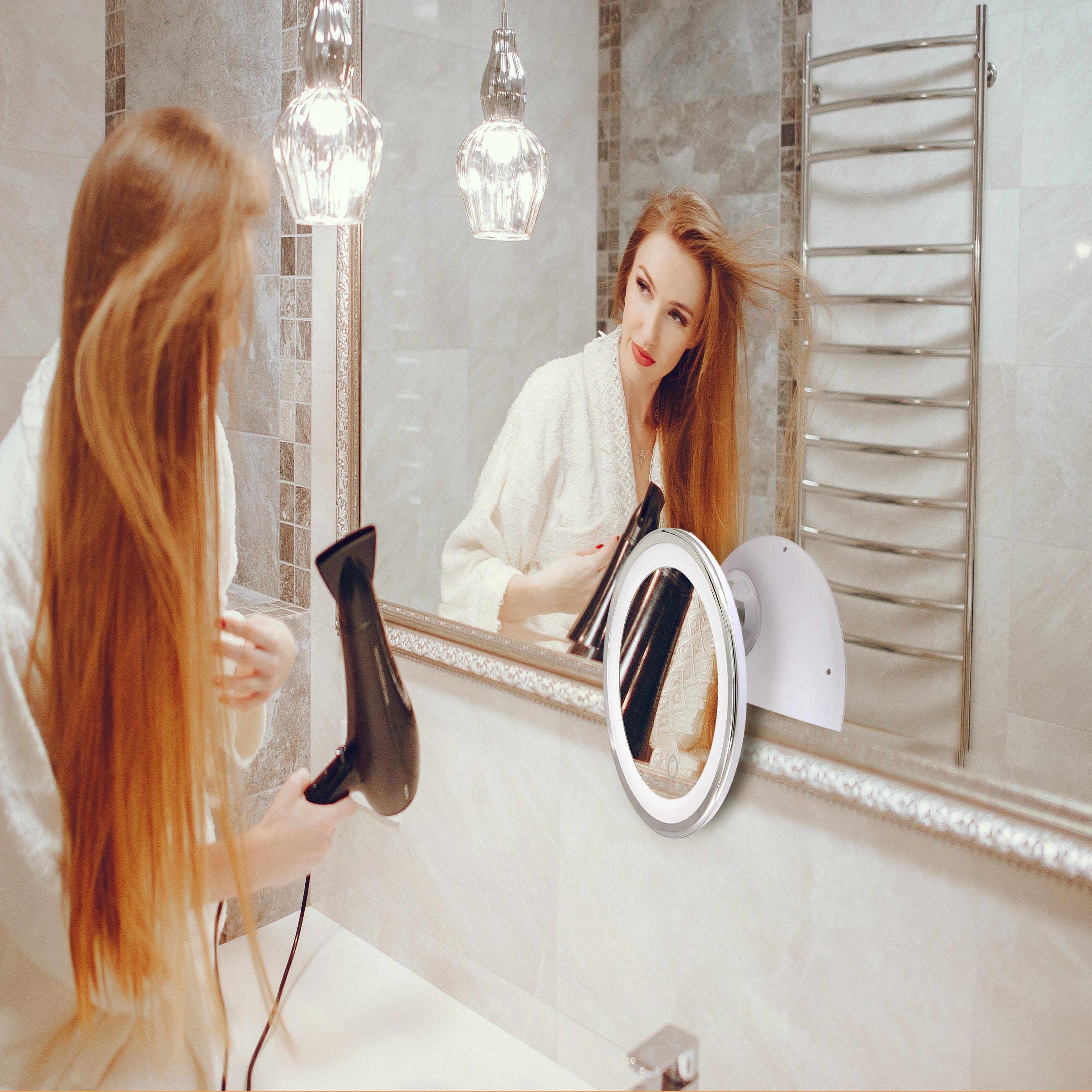 Espejo de aumento con luz, espejo de maquillaje con ventosa con 3 colores  claros, espejo de maquillaje con pilas, 10 aumentos con ventosas, espejo de