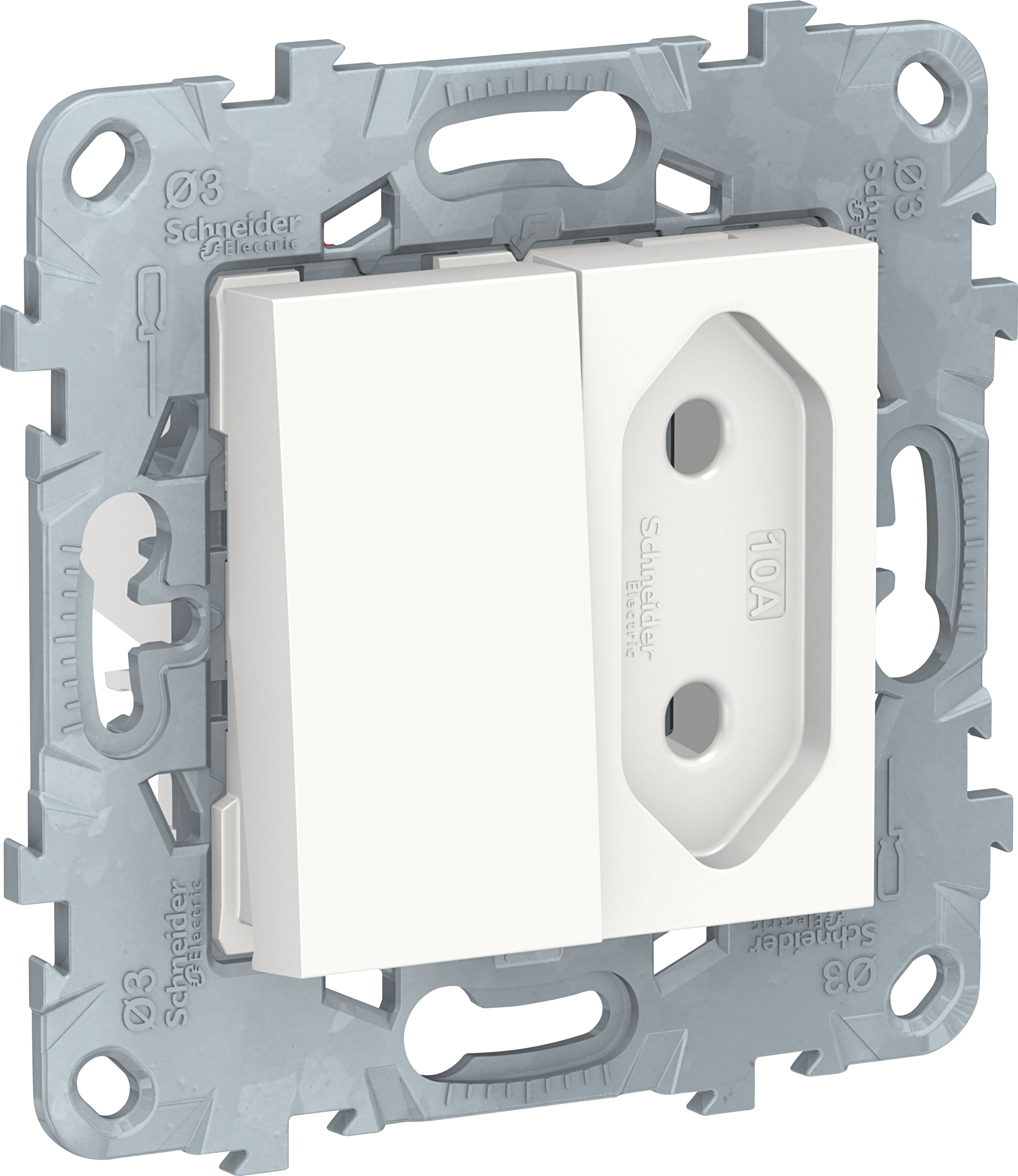 Cruzamiento + enchufe schneider new unica blanco