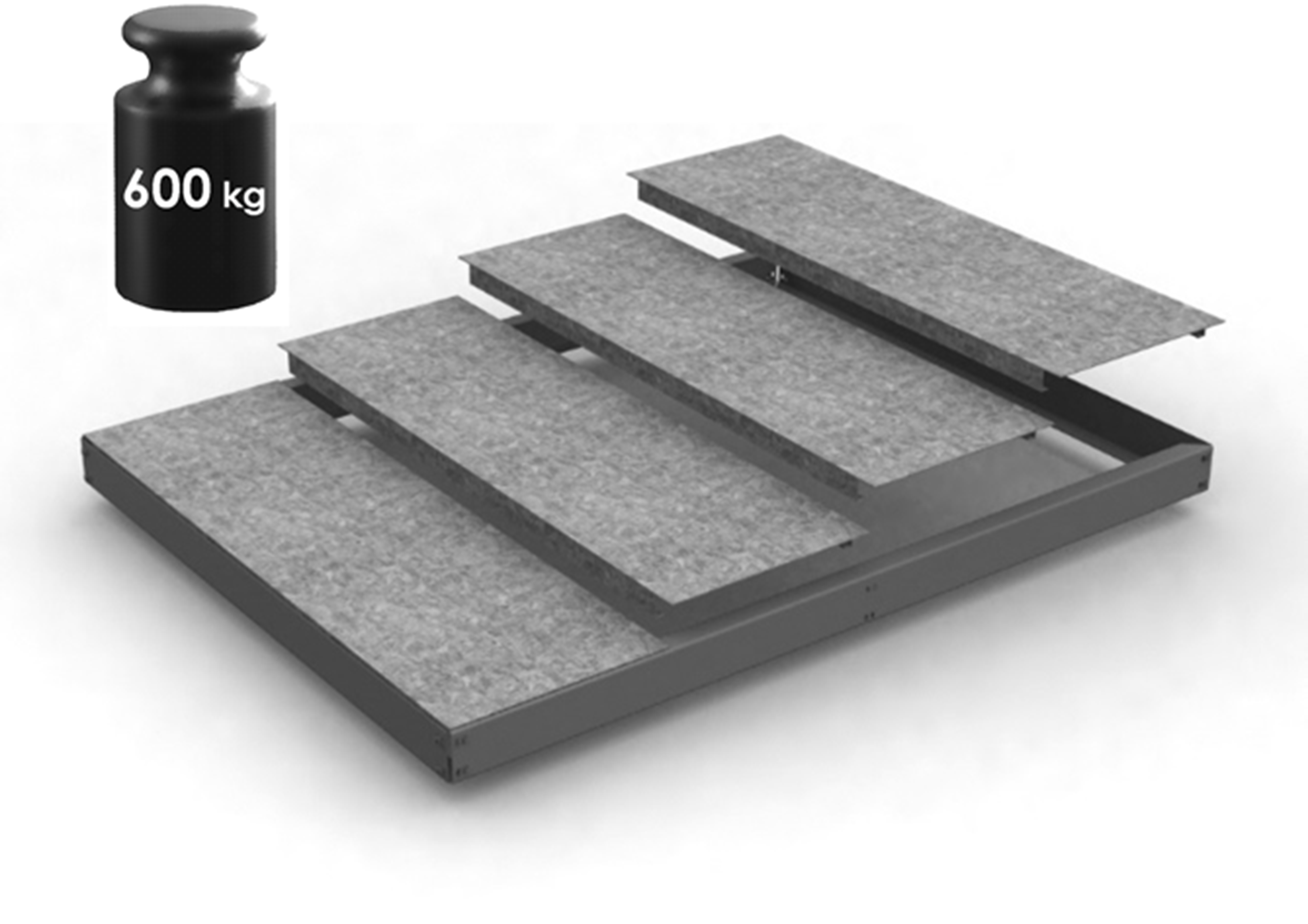 Estantería metálica en kit de acero de 45x150 cm y carga max. 600 kg por balda