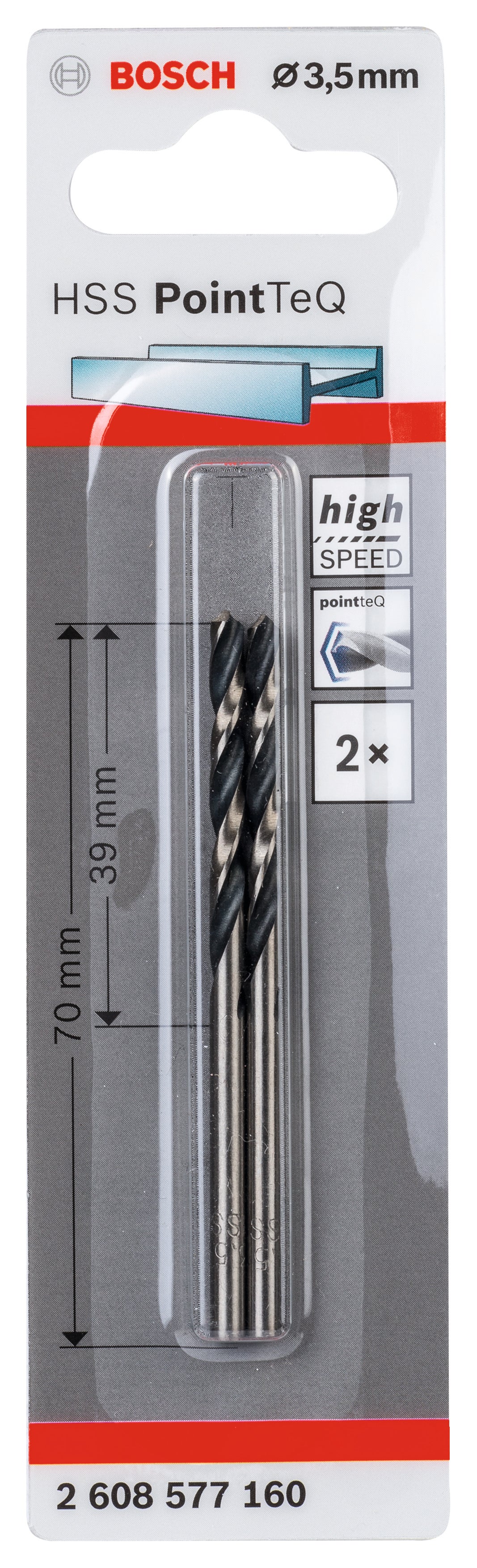 2 broca para metal ø 3.5 x l. 70 mm bosch hss pointteq din338