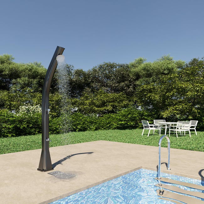 Ducha solar para piscina QP Curva negra de acero y ABS de 25L