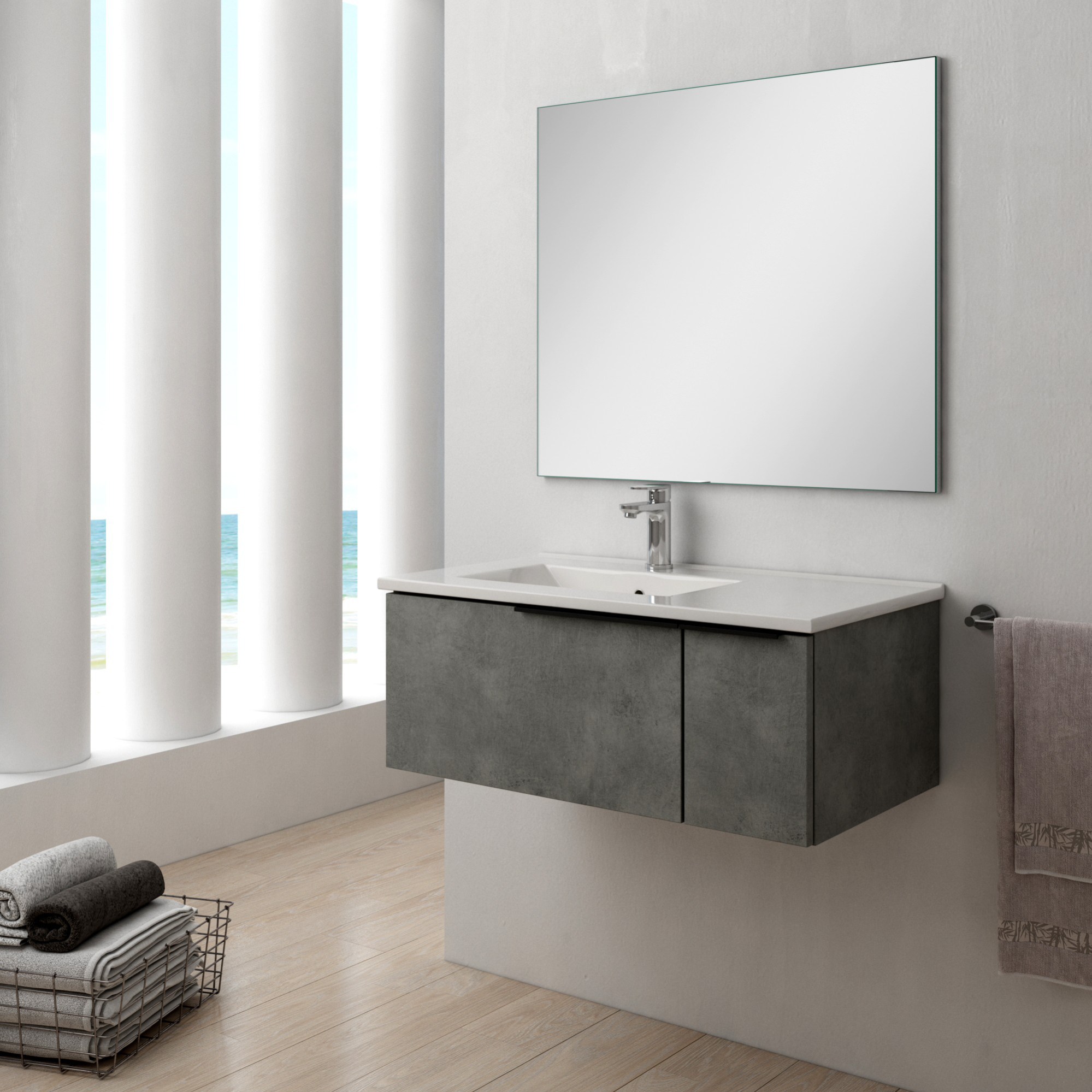 Mueble de baño con lavabo y espejo land gris 80x45 cm