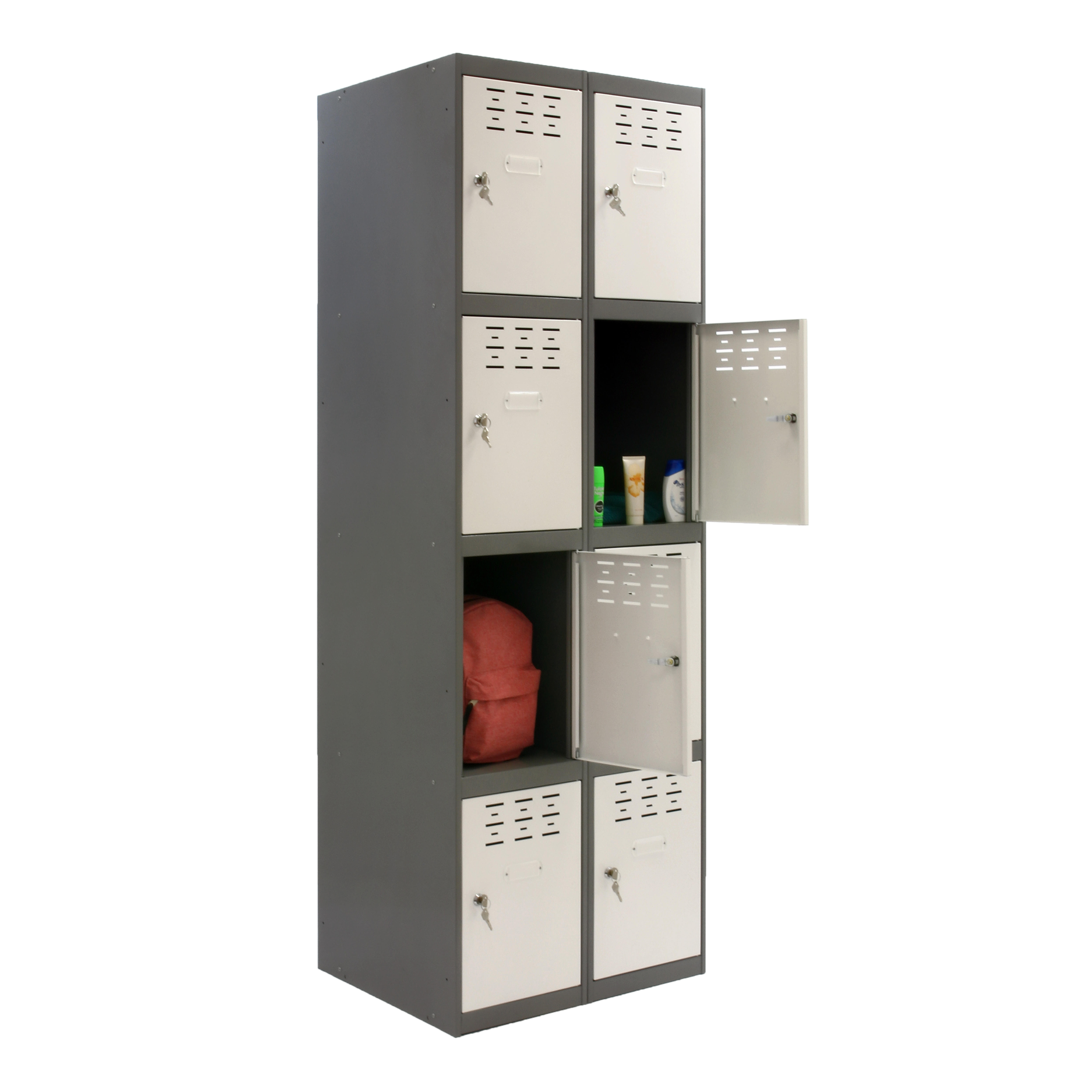 Casillero de acero 4x2, 180x80x50 cm montado color gris/blanco 8 puertas