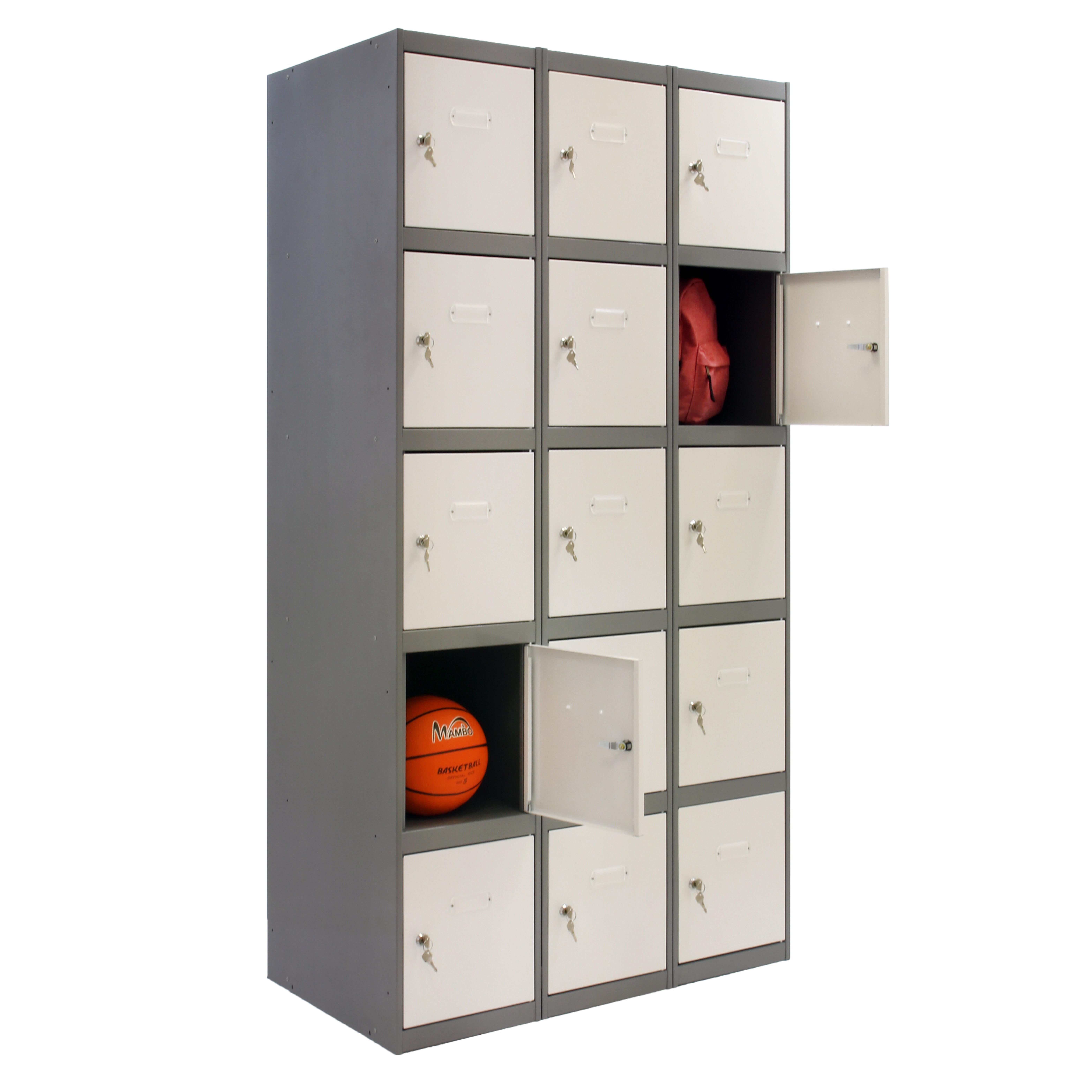 Casillero de acero 5x3, 180x90x50 cm montado color gris/blanco 15 puertas