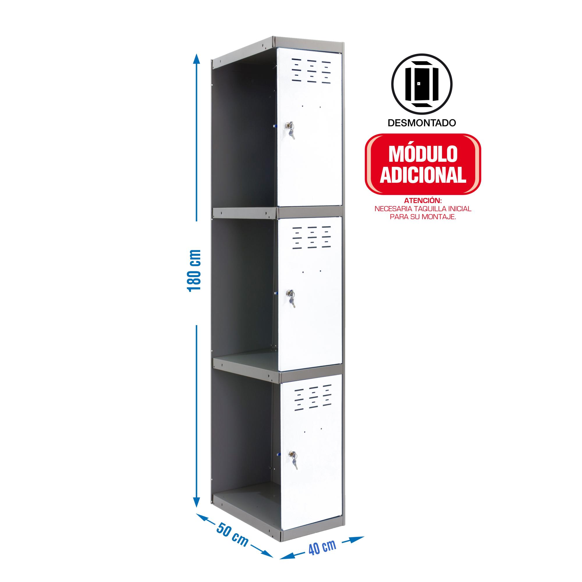 Casillero adicional de acero 40x180x50 cm desmontado color gris/blanco 3 puertas