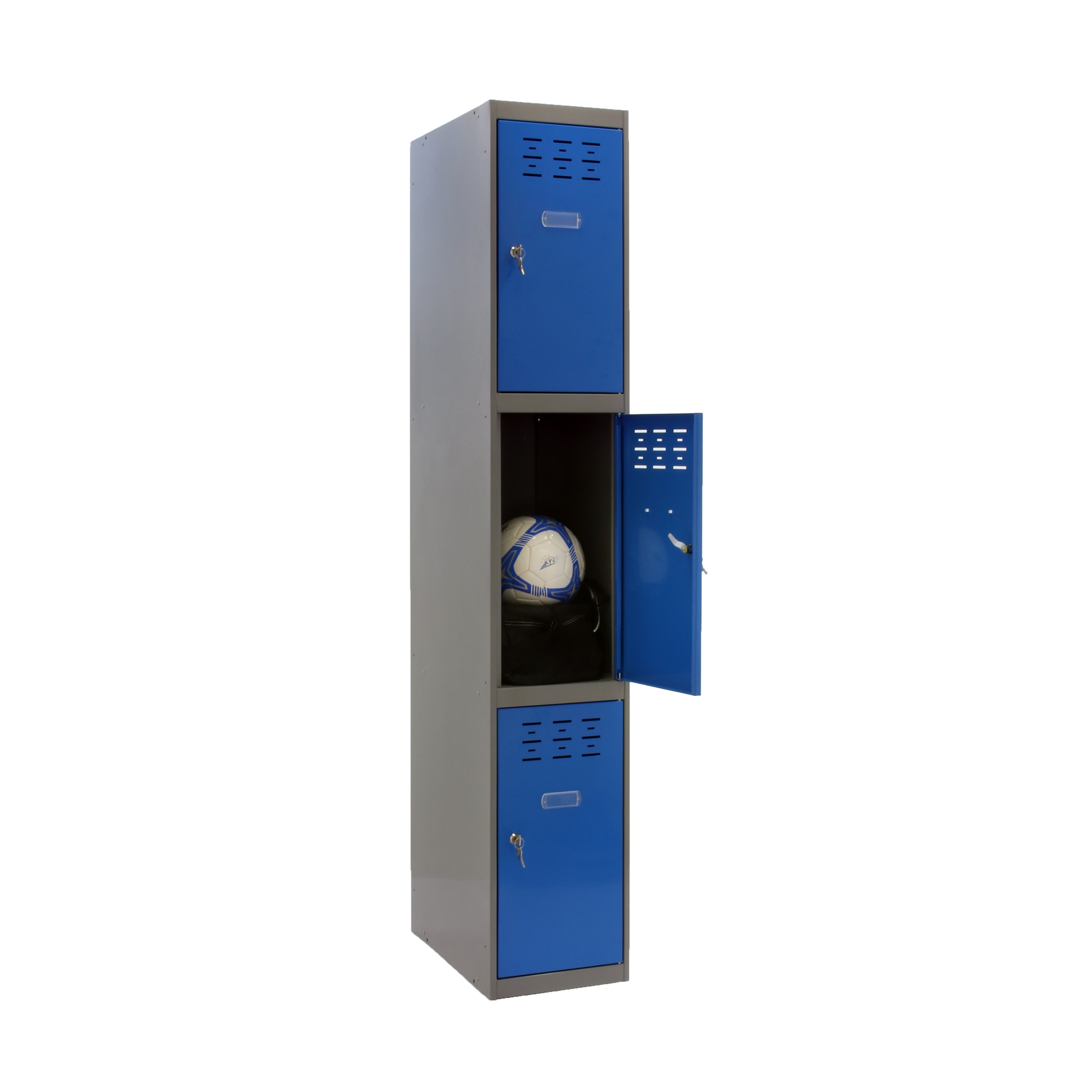 Casillero de acero 3x1, 180x40x50 cm montado color gris/azul 3 puertas