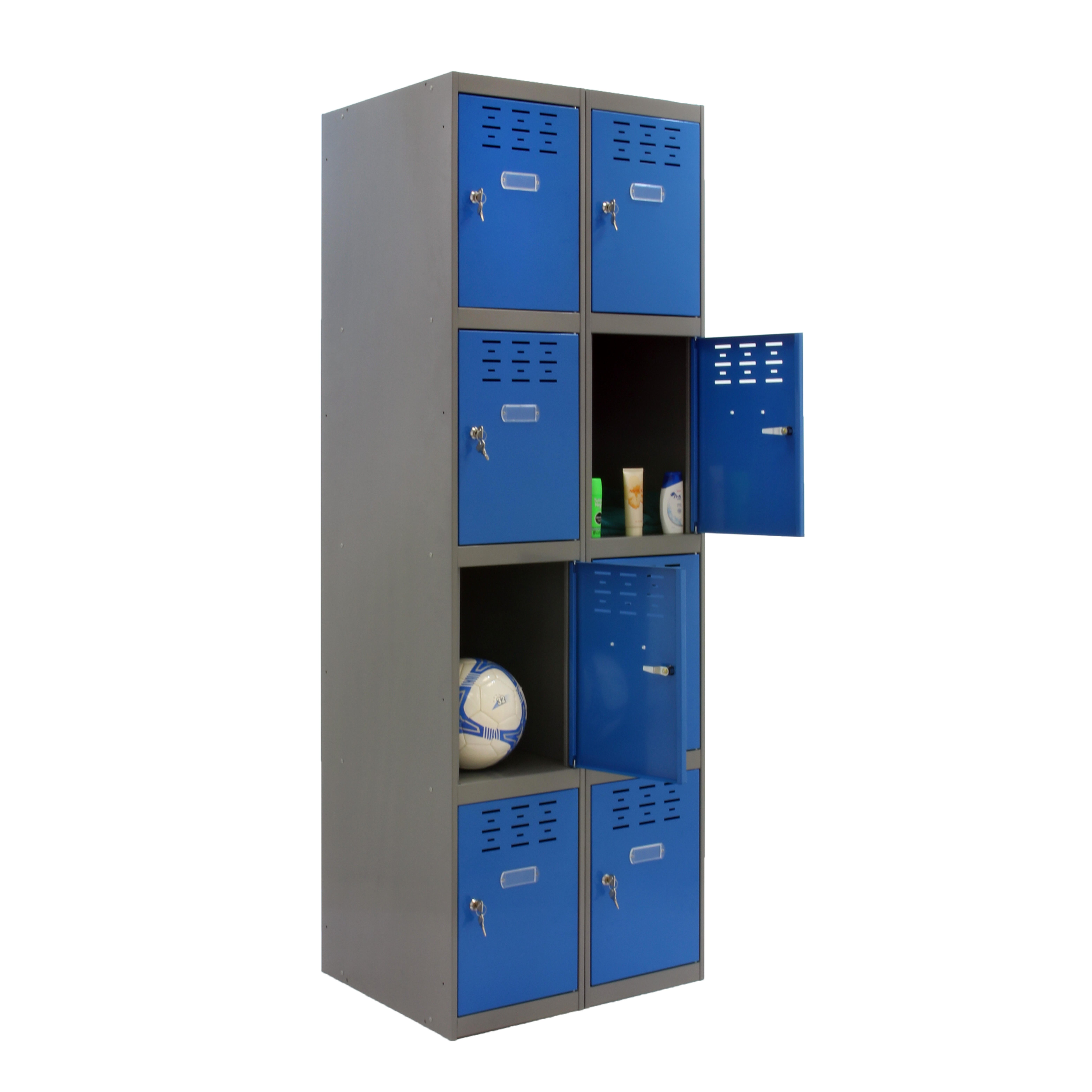 Casillero de acero 4x2, 180x60x50 cm montado color gris/azul 8 puertas