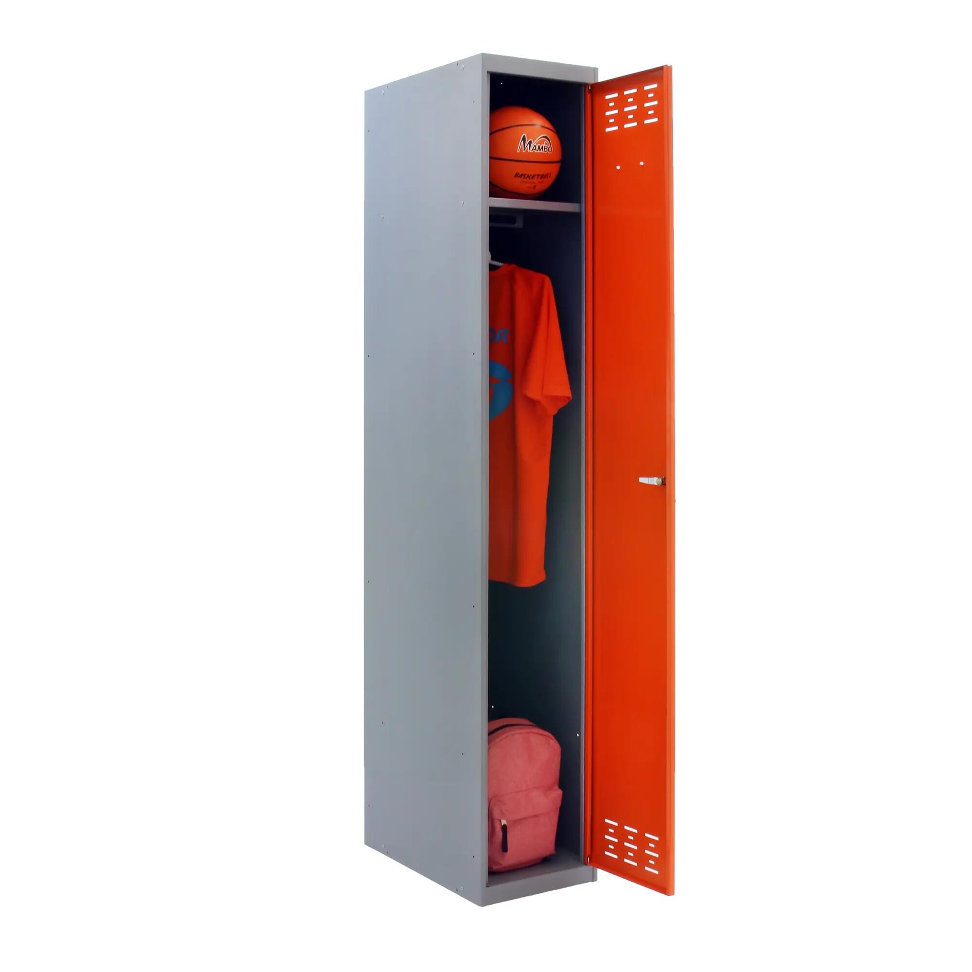 Taquilla single de acero 40x180x50 cm montada color gris/naranja 1 puerta
