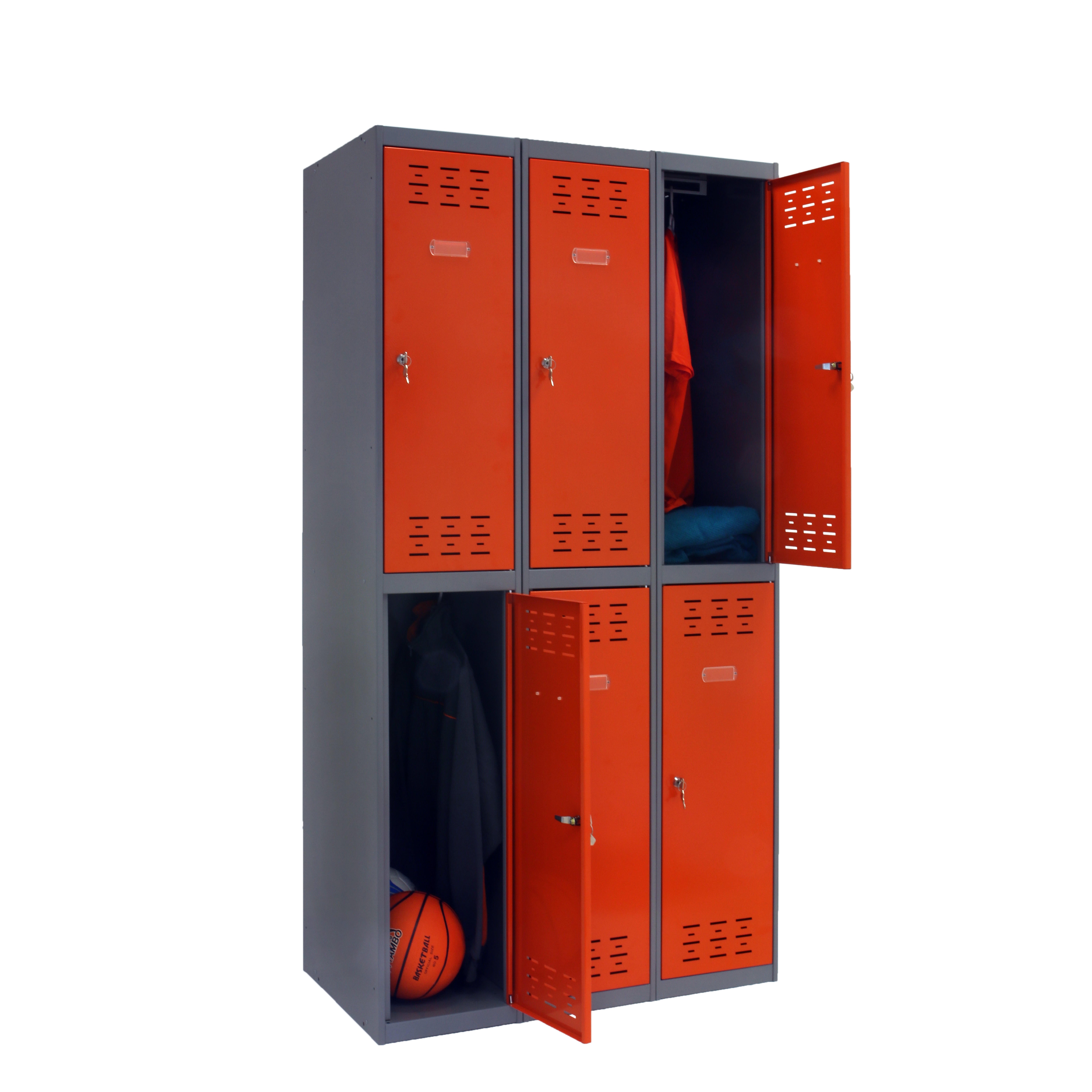 Taquilla biplaza tandem acero 90x180x50 cm montada color gris/naranja 6 puertas