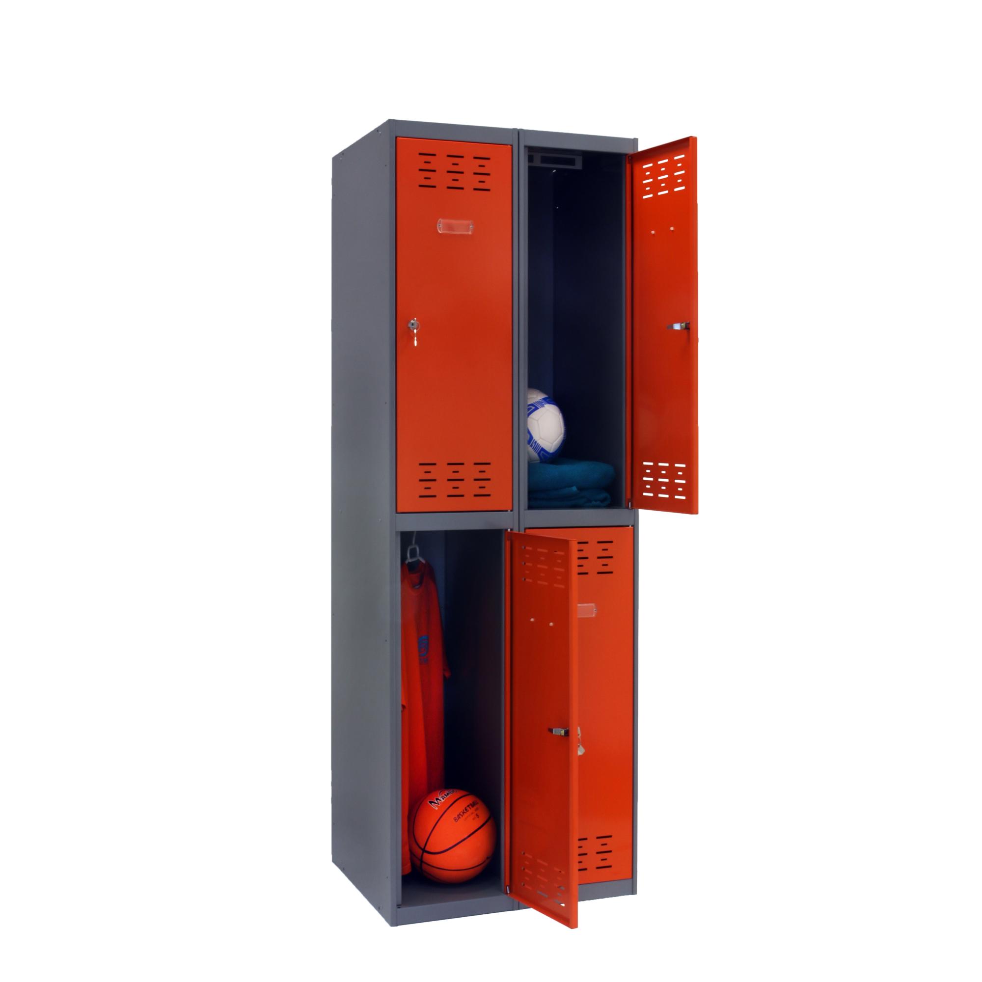 Taquilla biplaza tandem acero 80x180x50 cm montada color gris/naranja 4 puertas