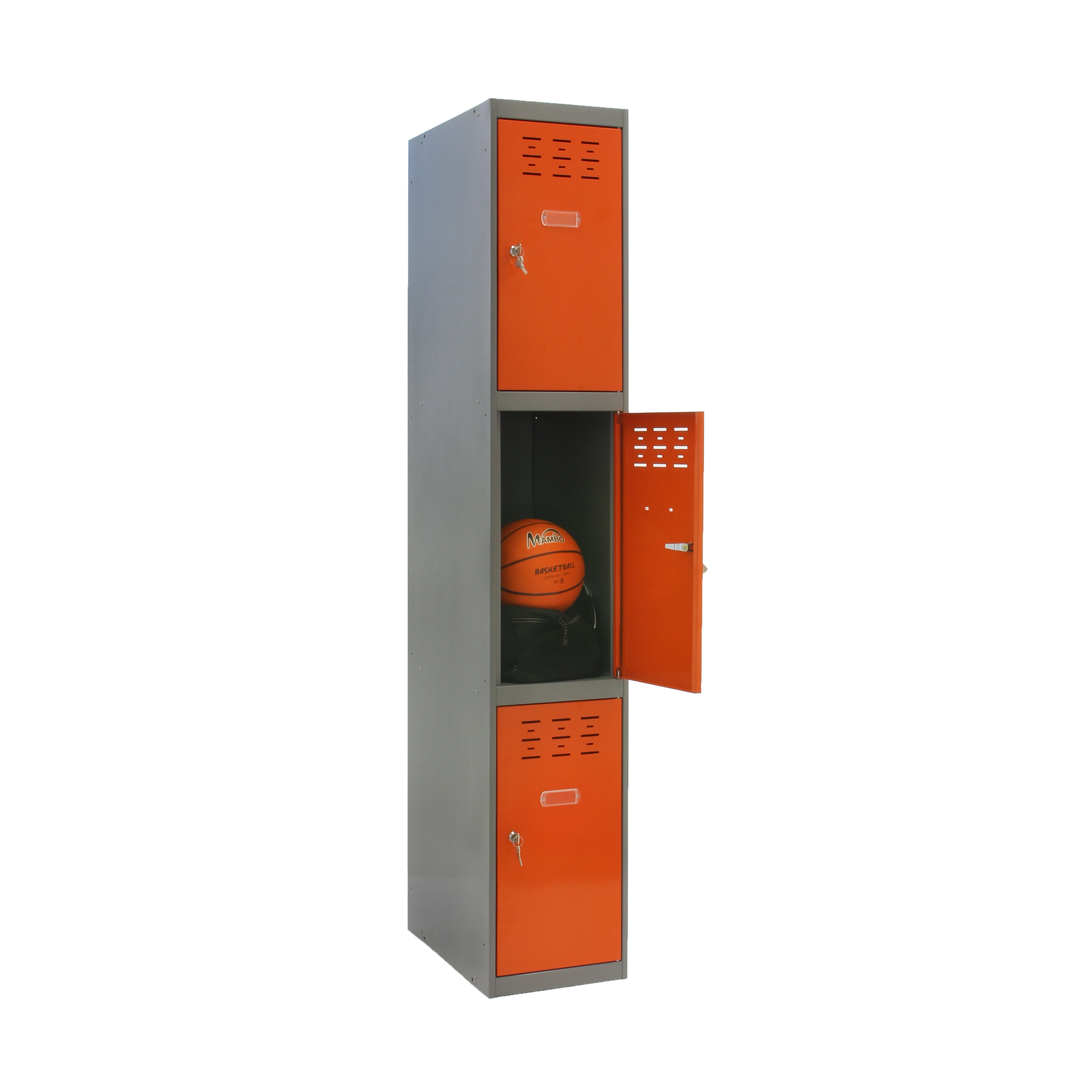 Casillero de acero 3x1, 180x40x50 cm montado color gris/naranja 3 puertas